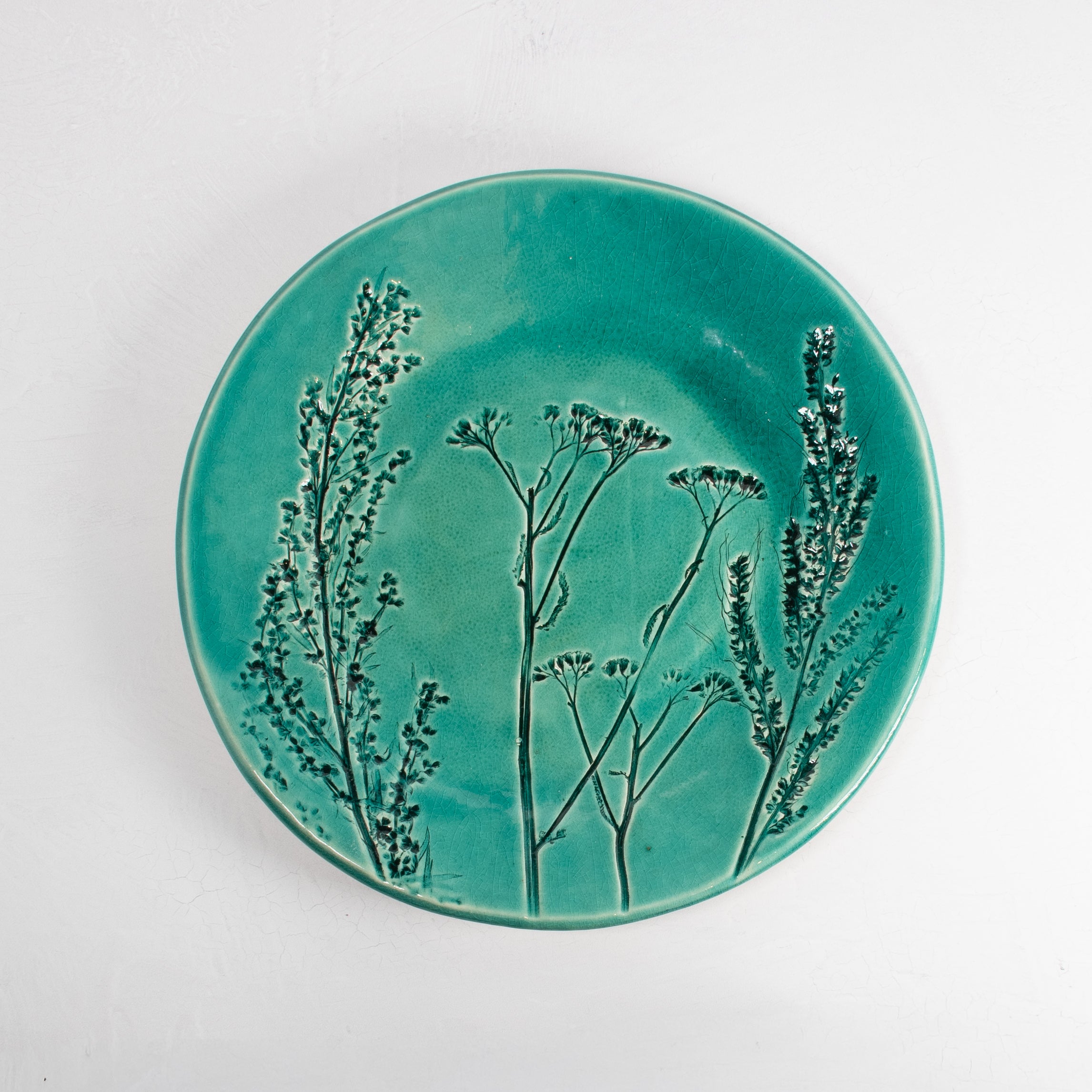 Glazed Ceramic Plate - Teal Wildflower