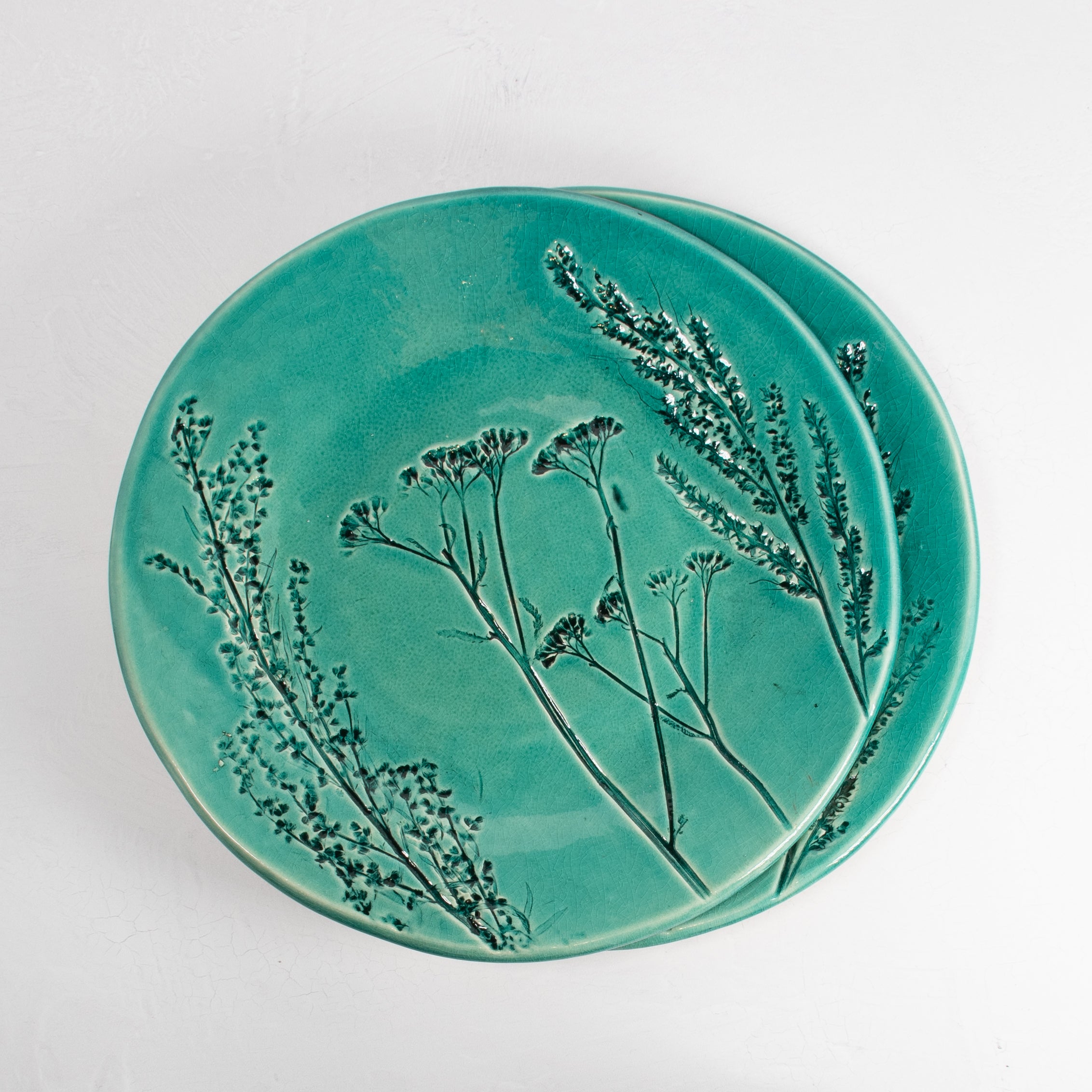 Glazed Ceramic Plate - Teal Wildflower