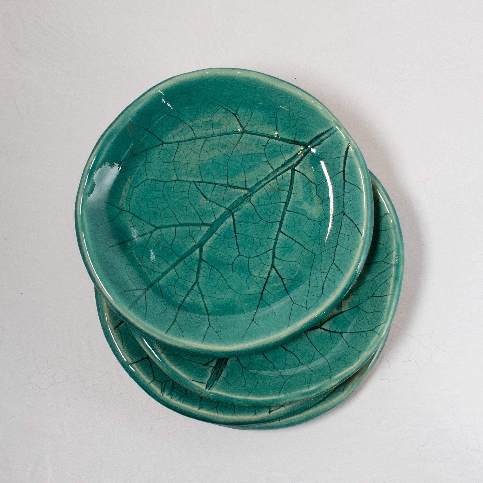 Glazed Ceramic Plate - Teal Leaf (Small)