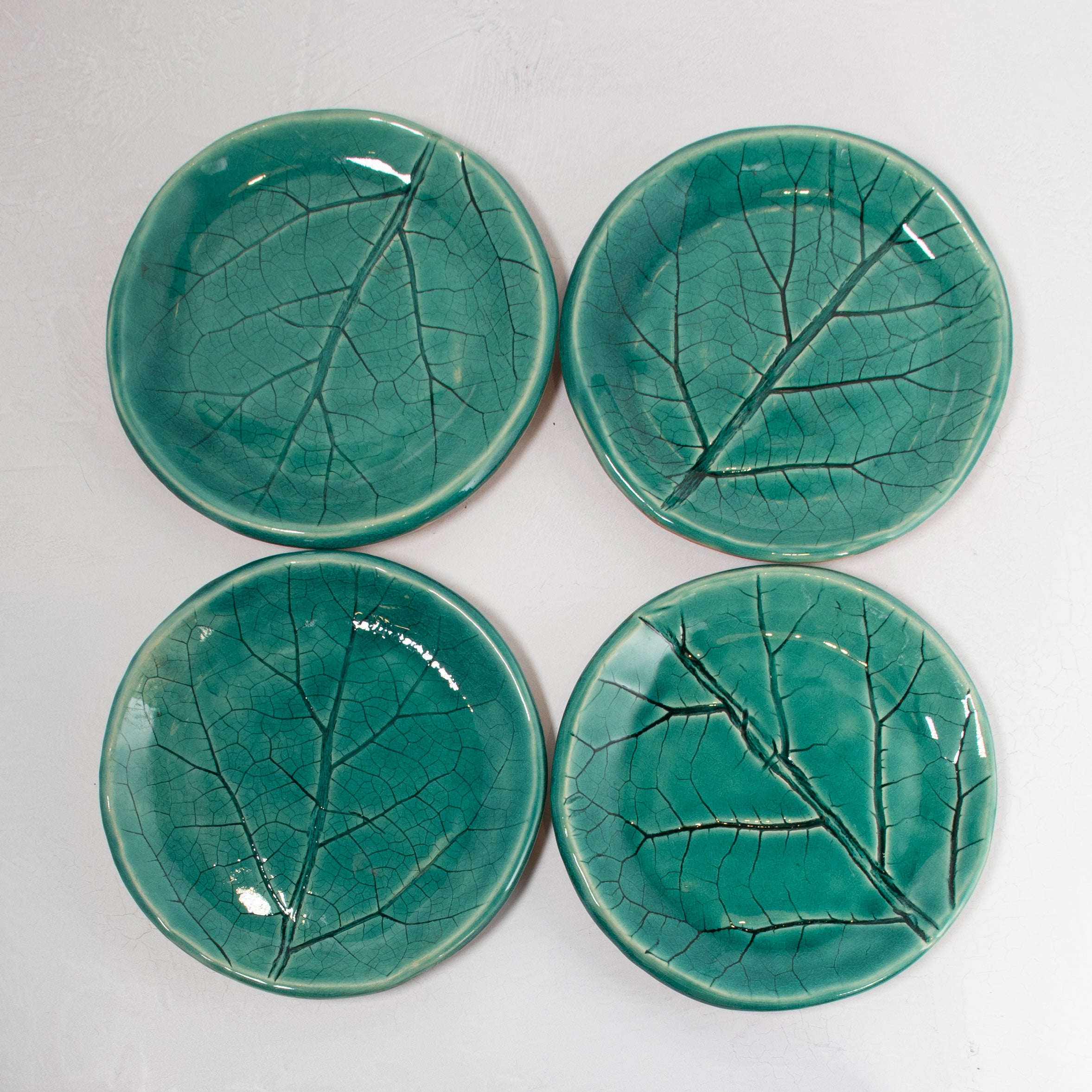 Glazed Ceramic Plate - Teal Leaf (Small)