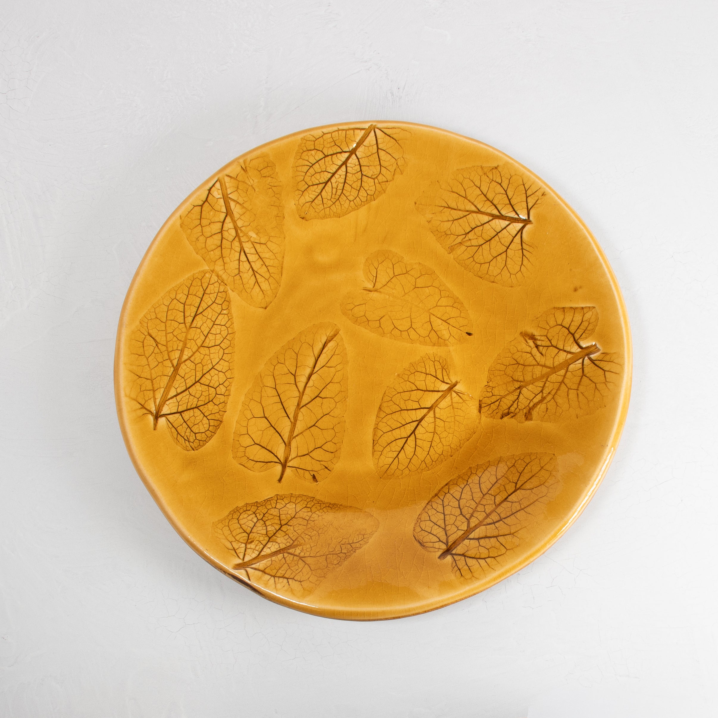 Glazed Ceramic Plate, Ochre Leaf