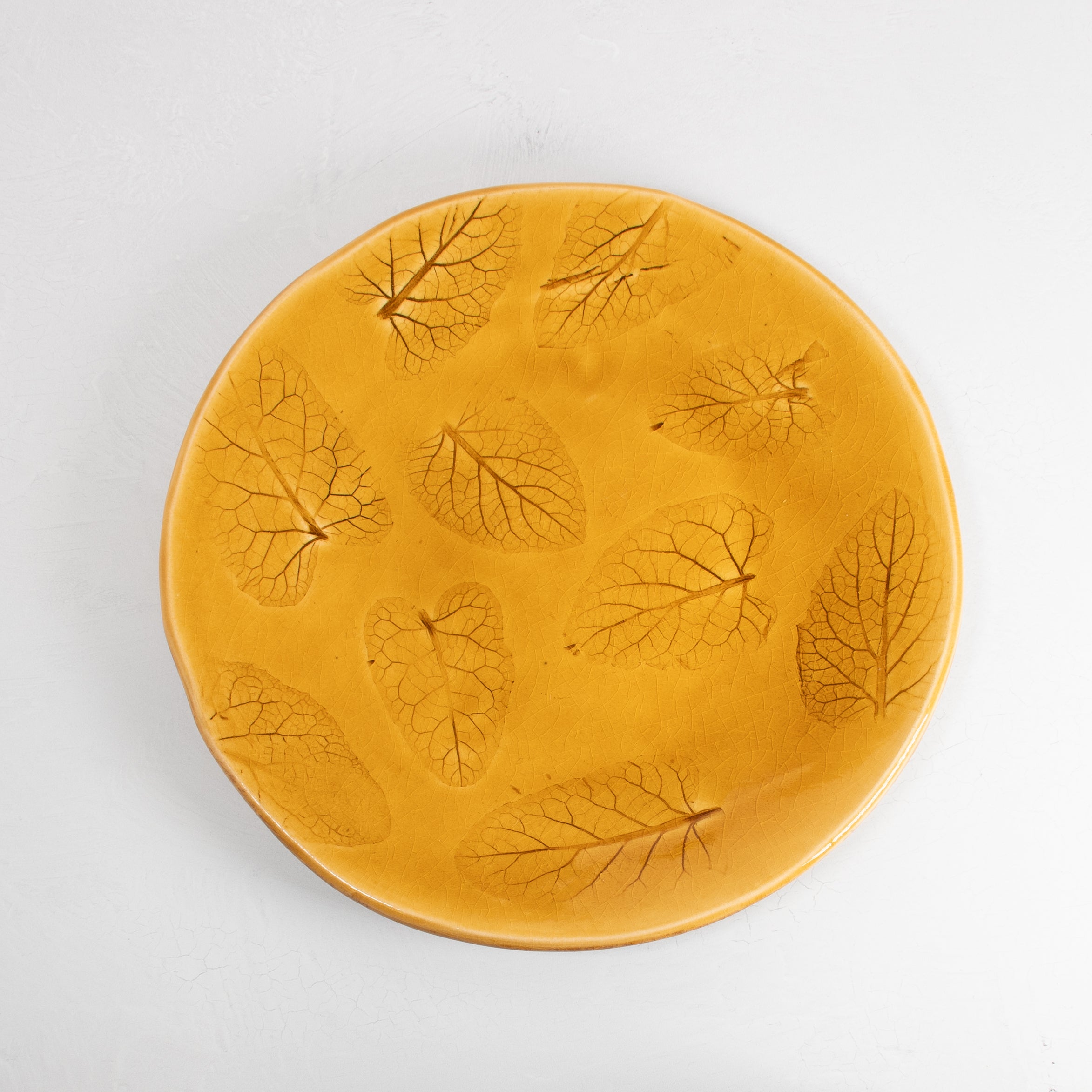 Glazed Ceramic Plate, Ochre Leaf