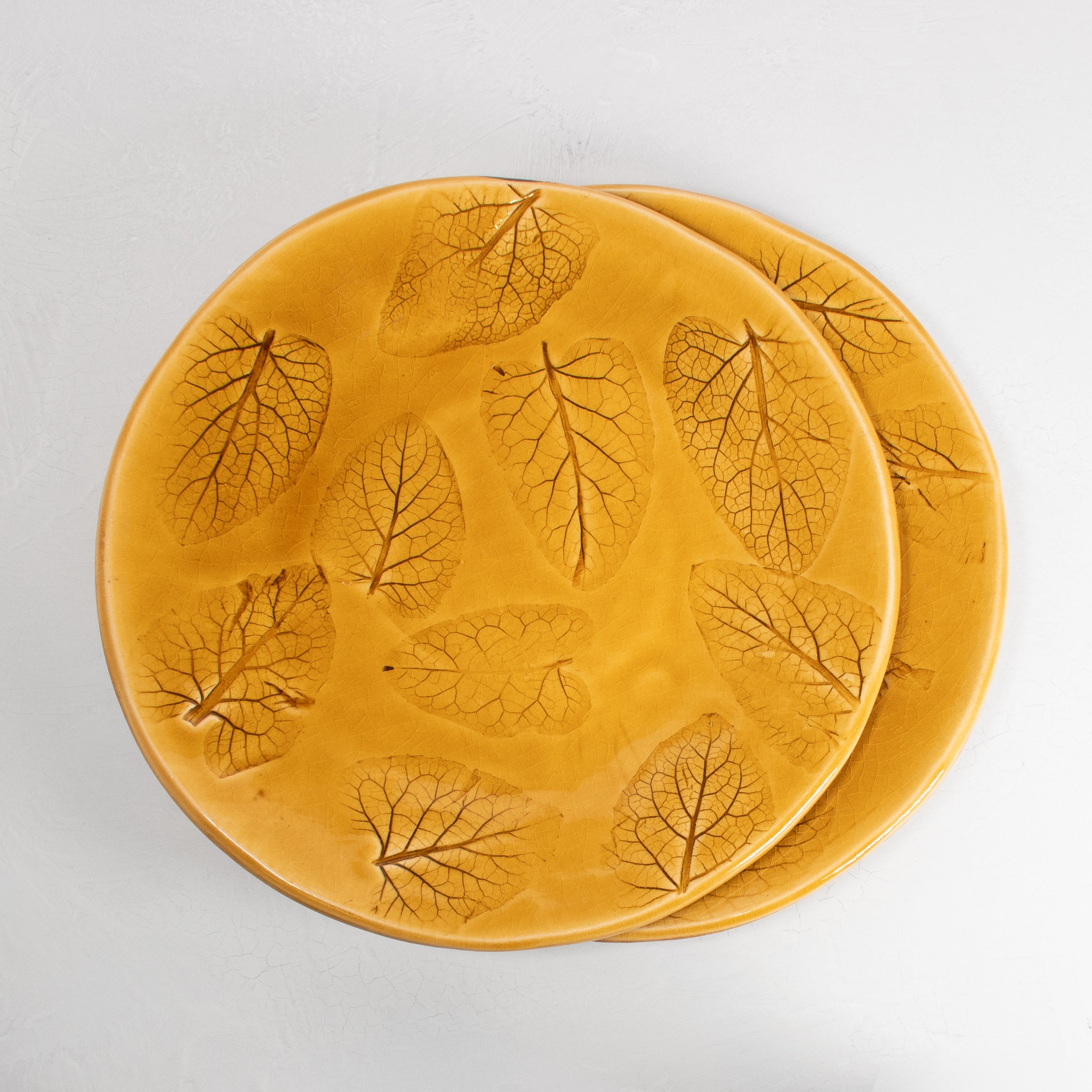 Glazed Ceramic Plate, Ochre Leaf