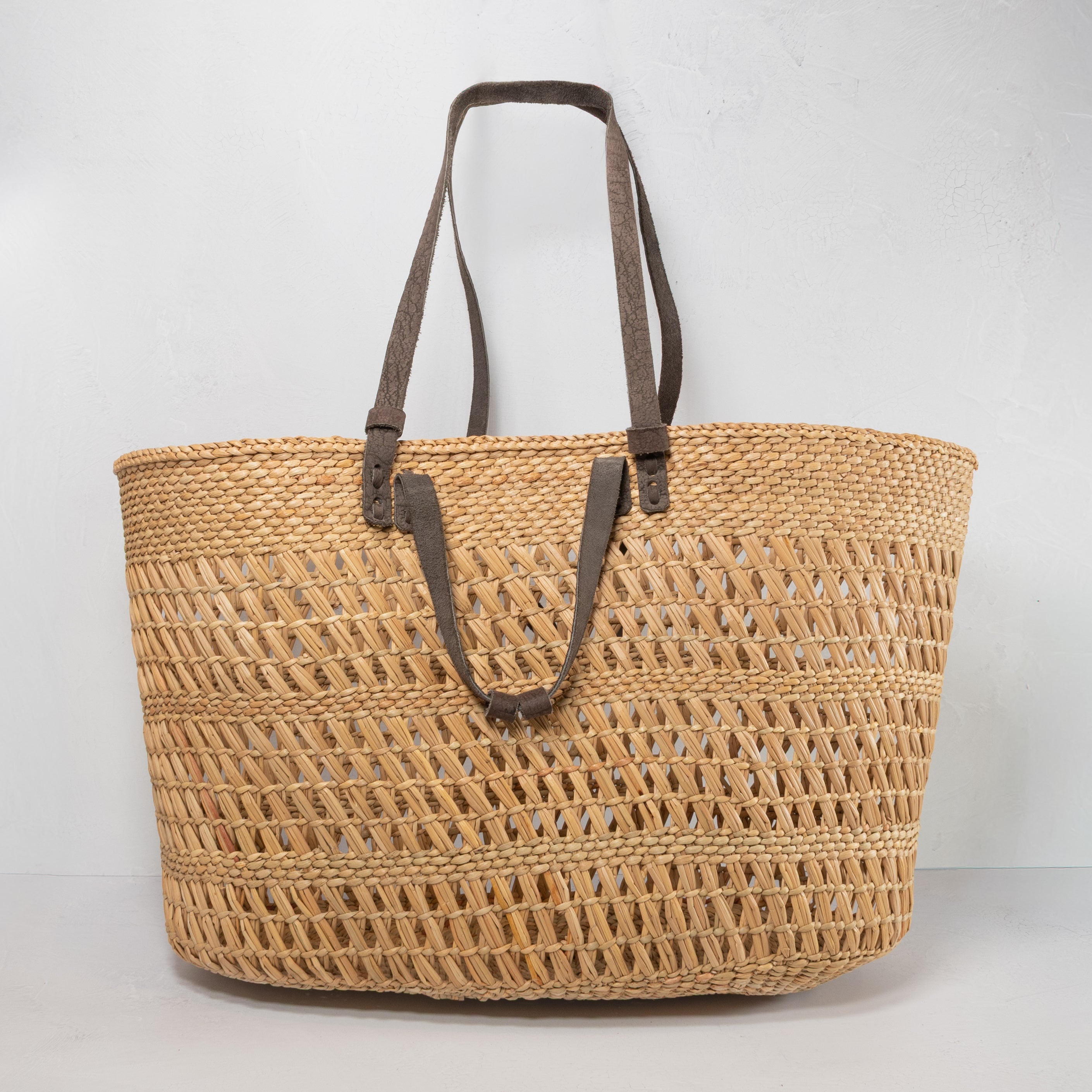 Open-Weave Tote with Leather Strap