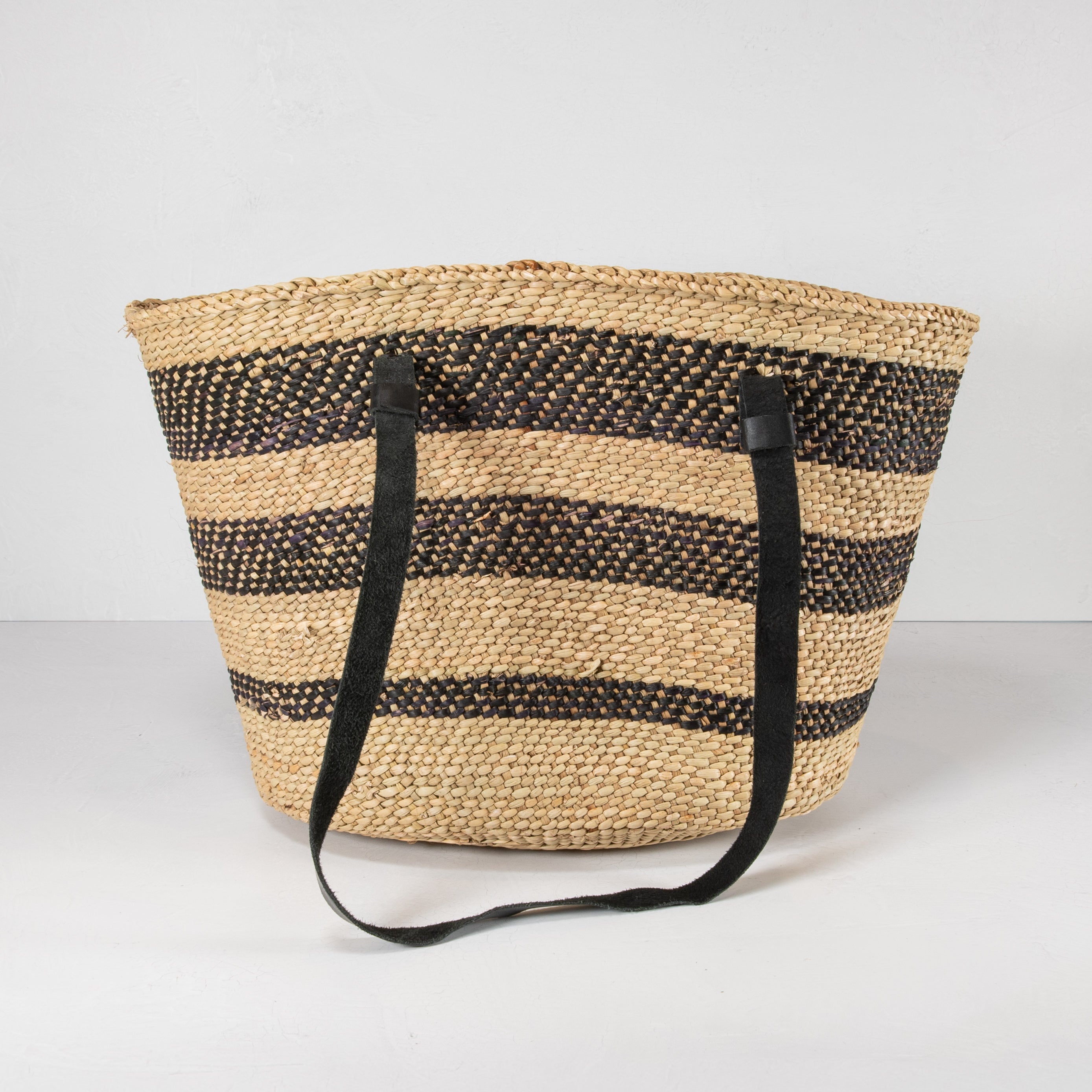 Open-Weave Striped Tote with Leather Strap