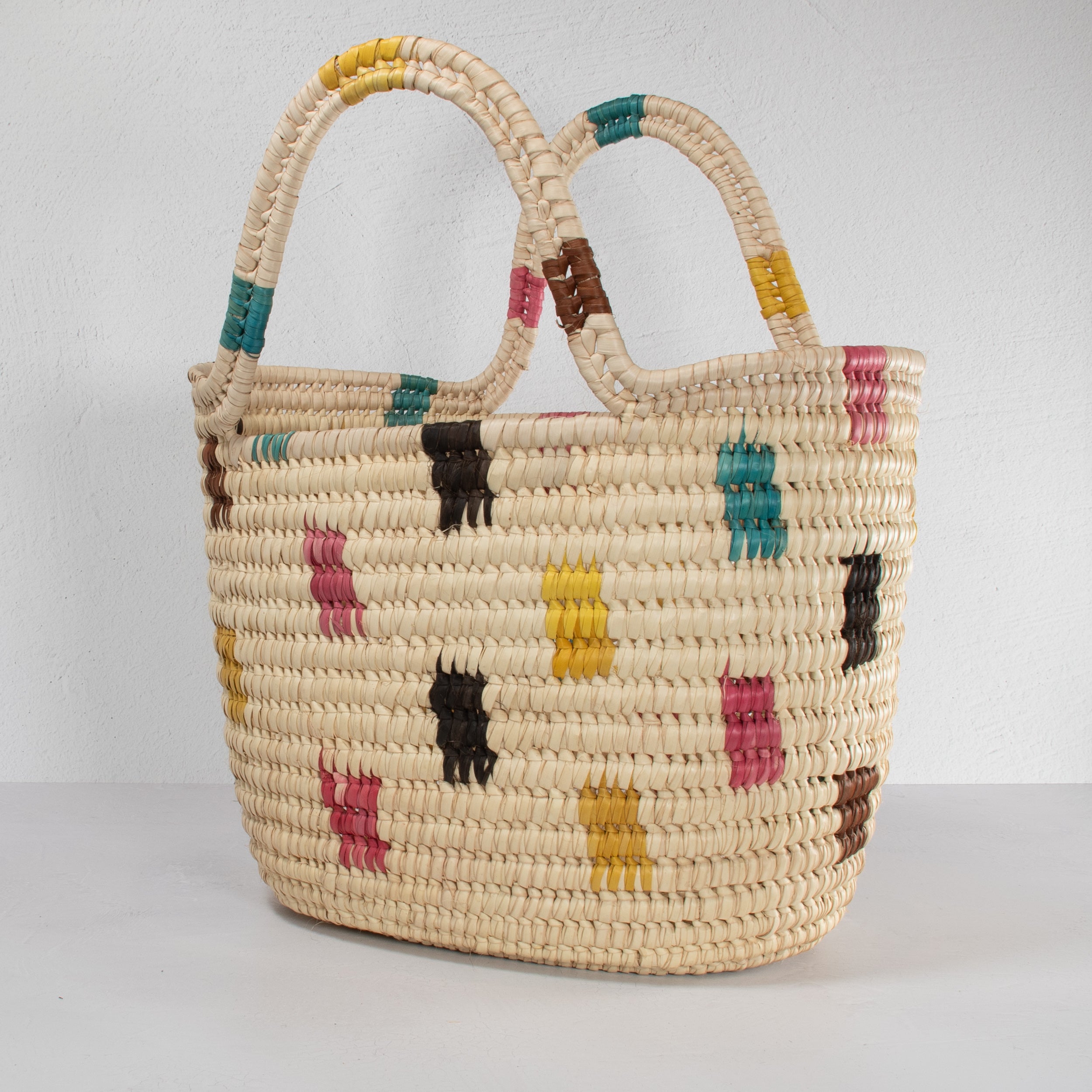 Lodwar Colorblock Woven Tote - Yellow, Blue & Pink Handle