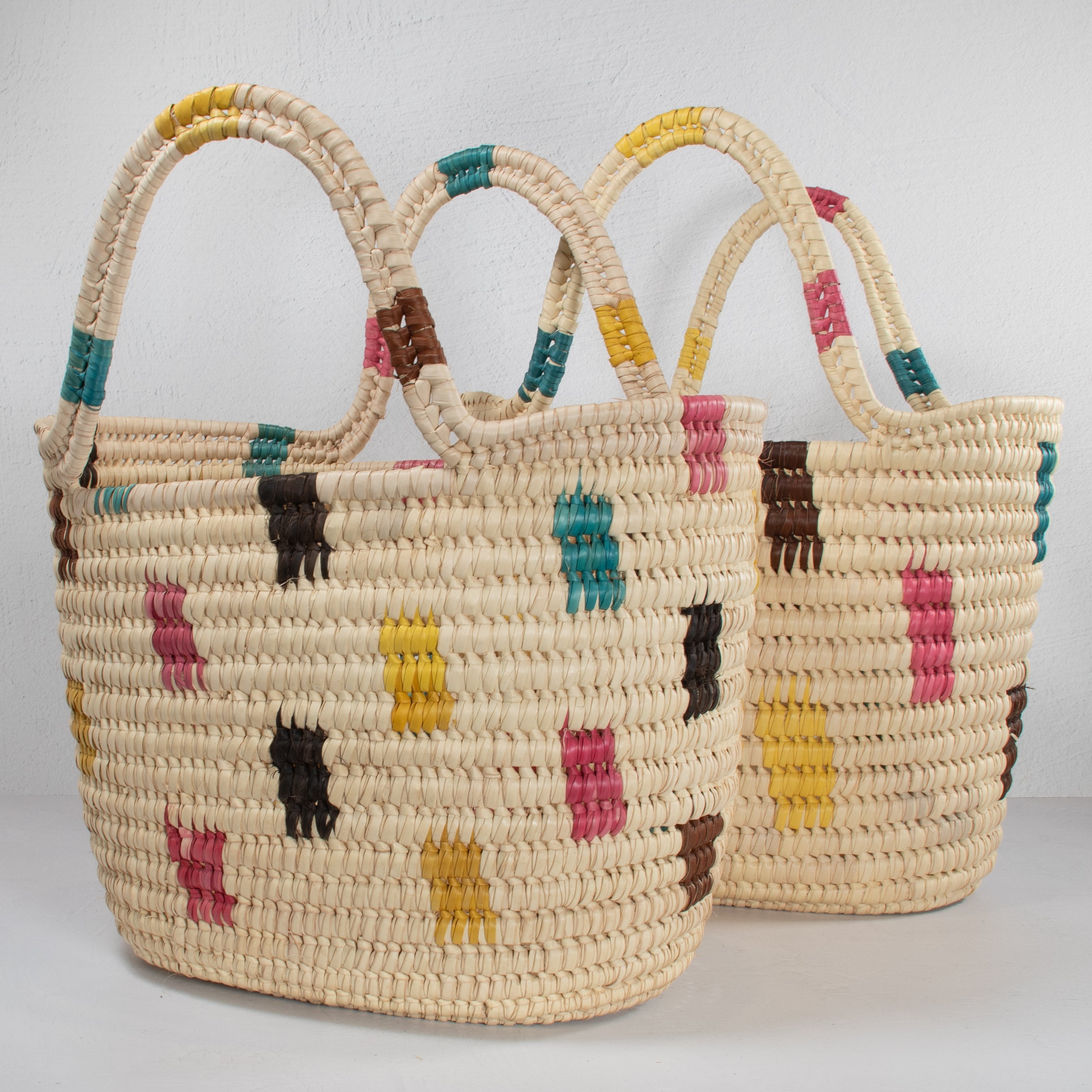 Lodwar Colorblock Woven Tote - Yellow, Blue & Pink Handle