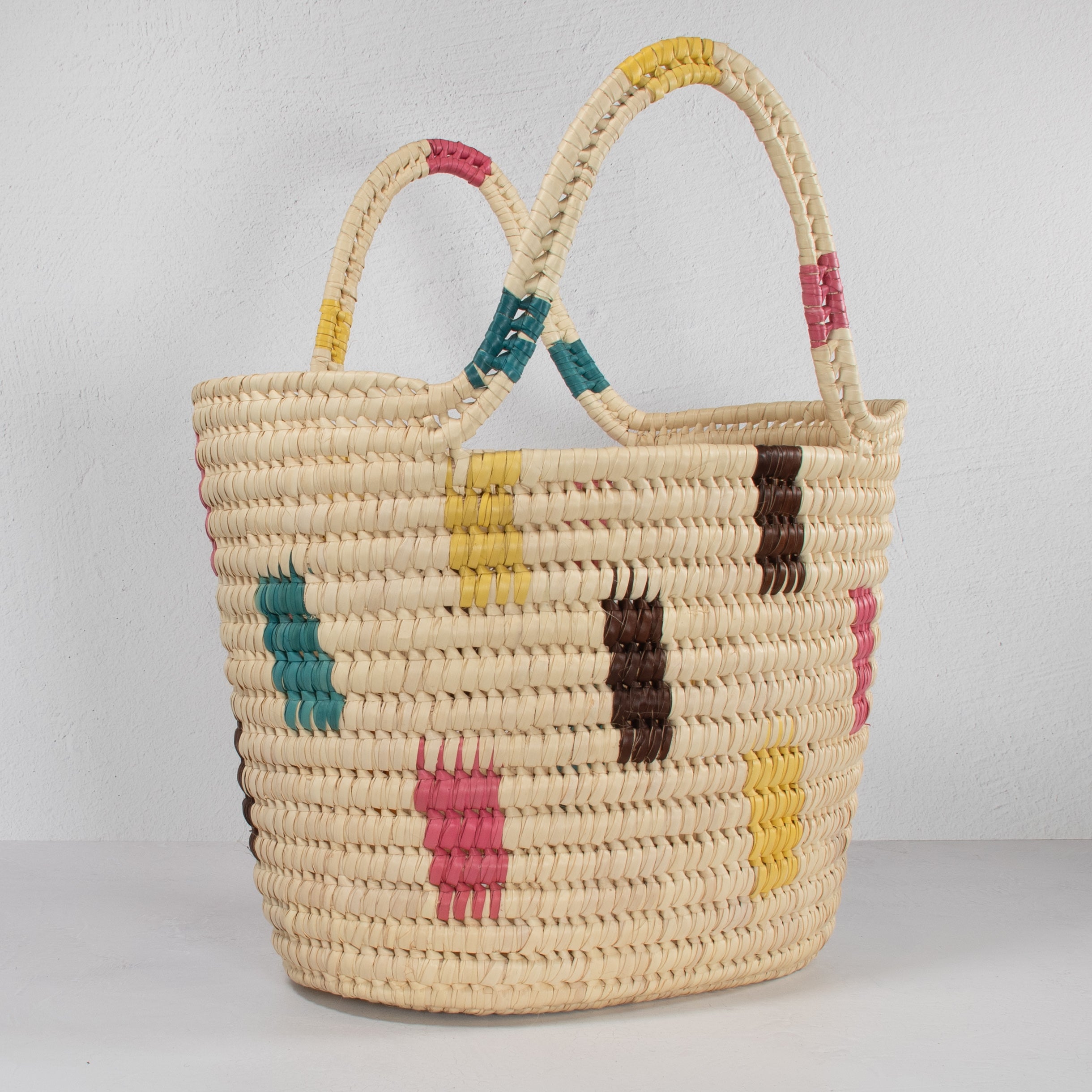 Lodwar Colorblock Woven Tote - Yellow, Blue & Pink Handle