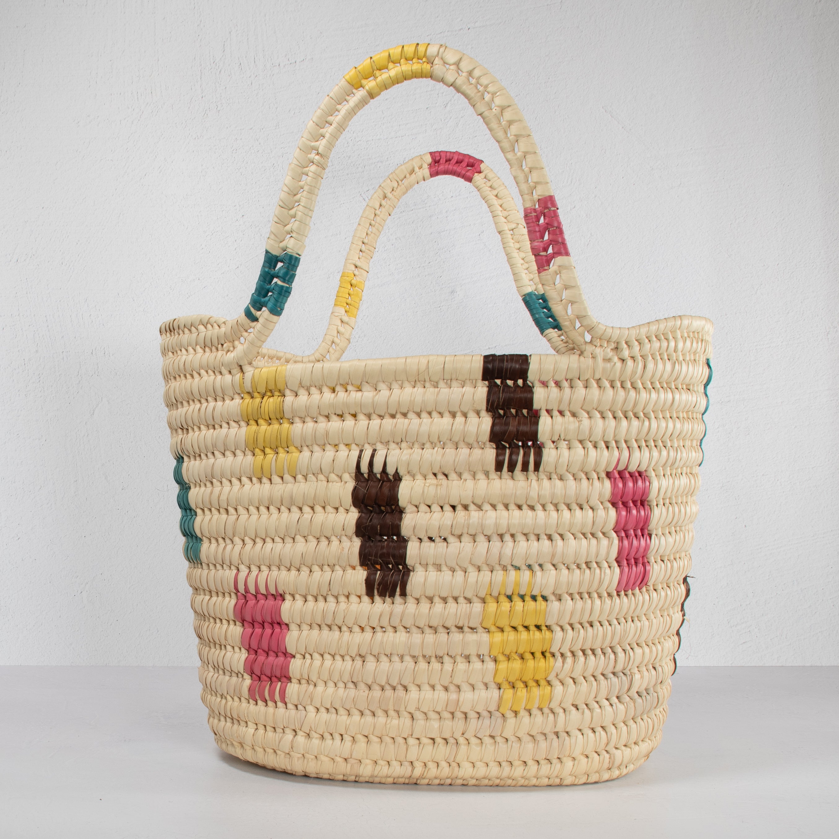 Lodwar Colorblock Woven Tote - Yellow, Blue & Pink Handle