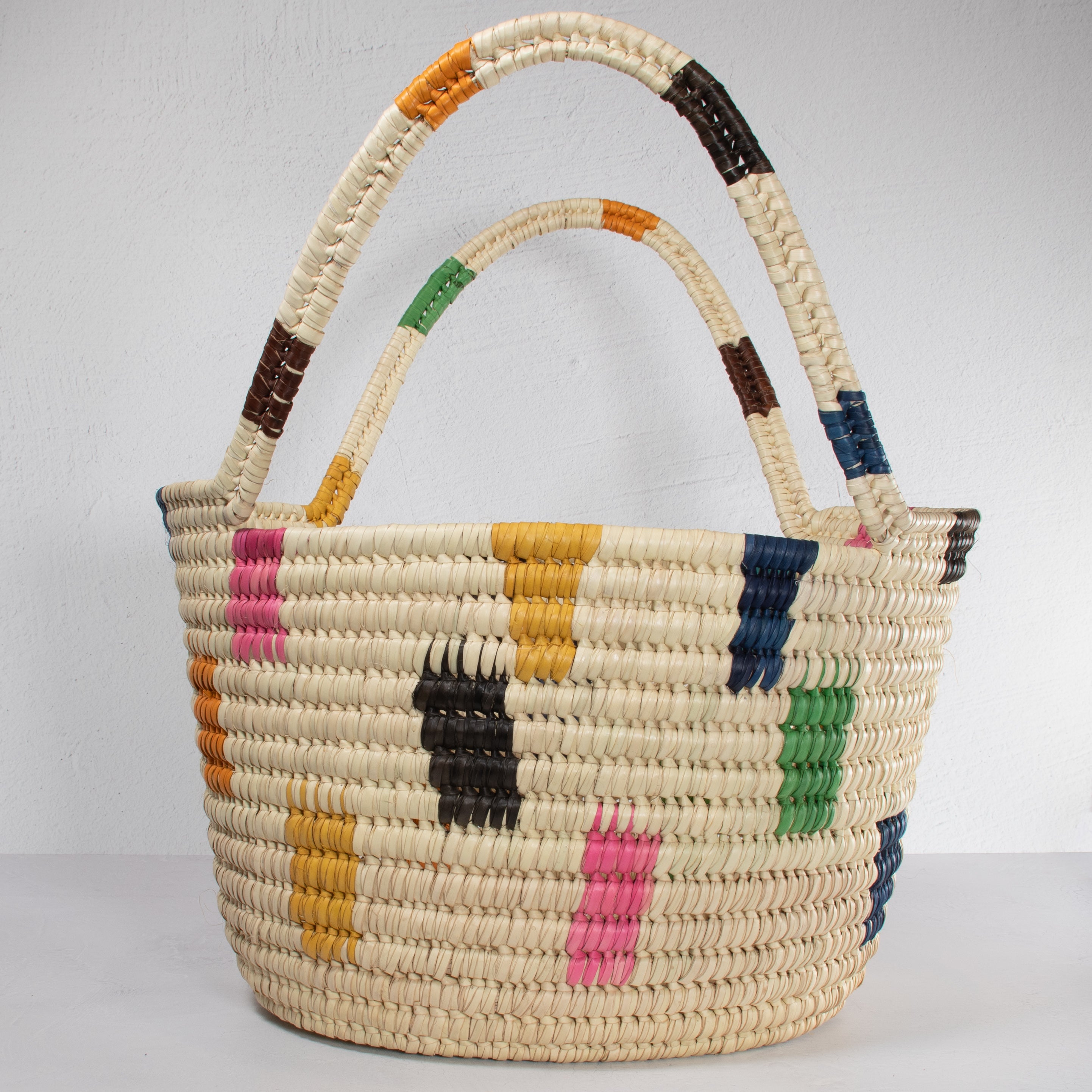 Lodwar Colorblock Woven Tote - Orange, Brown & Green Handle