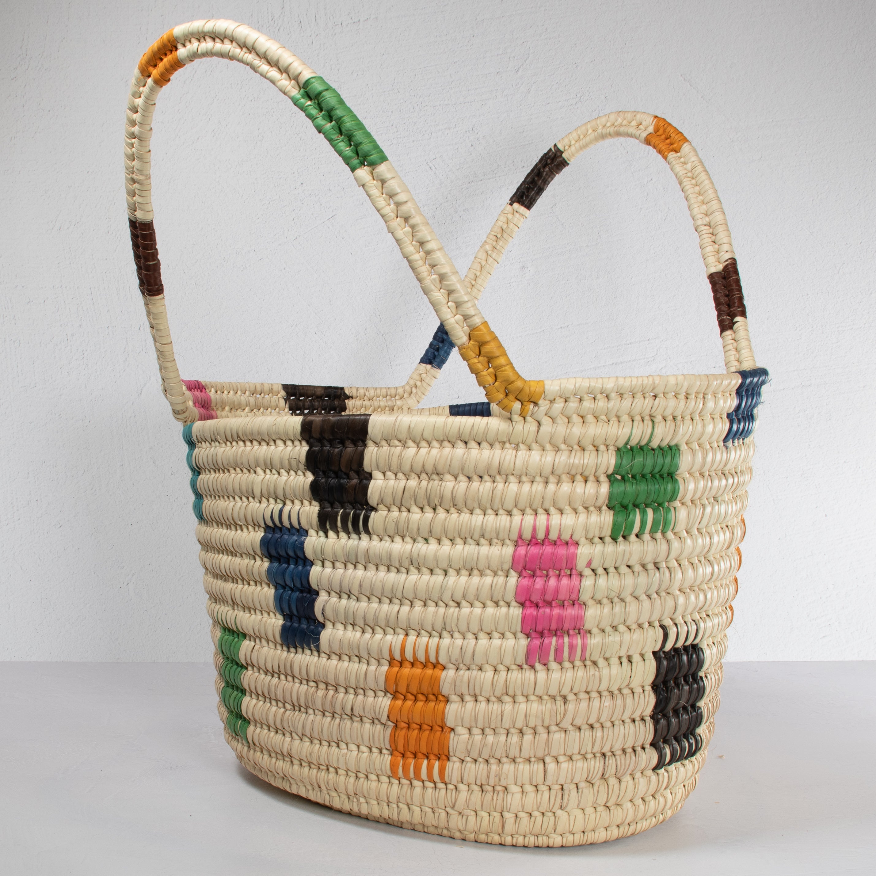 Lodwar Colorblock Woven Tote - Orange, Brown & Green Handle