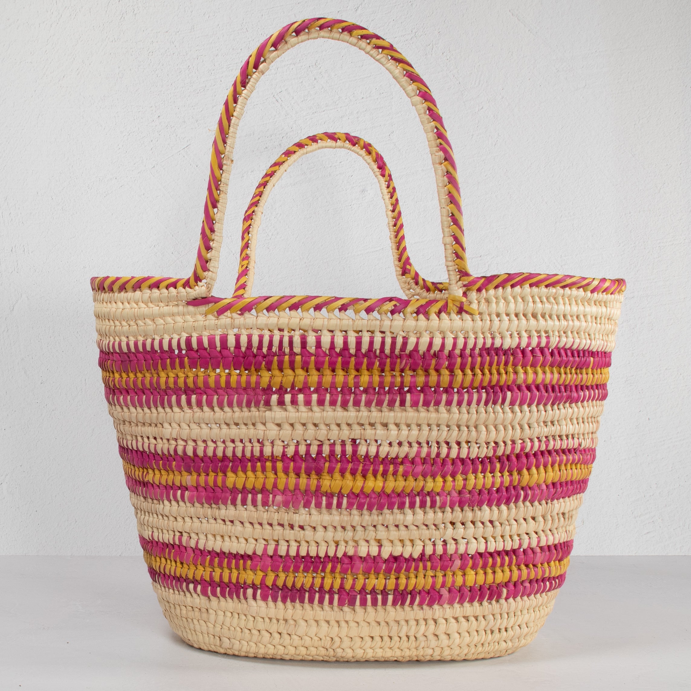 Lodwar Pink & Yellow Stripe Woven Tote - Pink & Yellow Handle