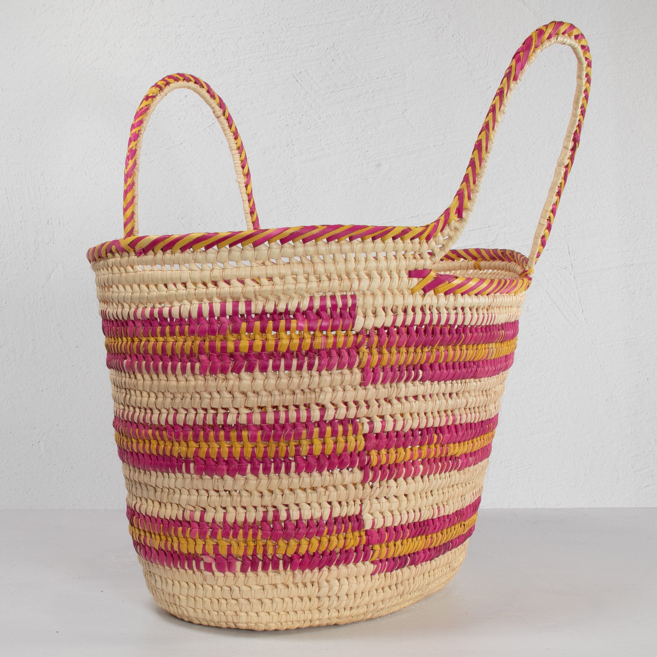 Lodwar Pink & Yellow Stripe Woven Tote - Pink & Yellow Handle
