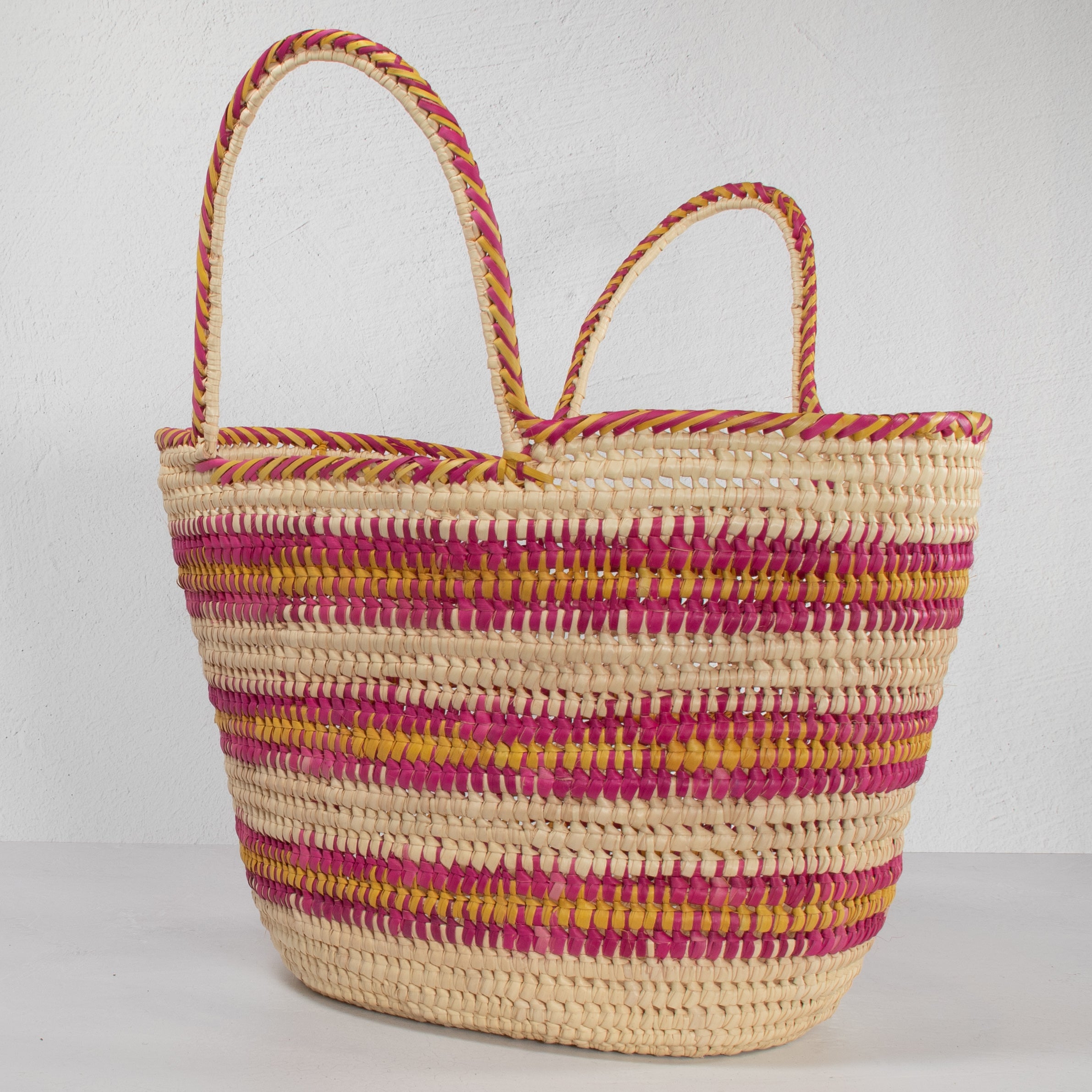 Lodwar Pink & Yellow Stripe Woven Tote - Pink & Yellow Handle