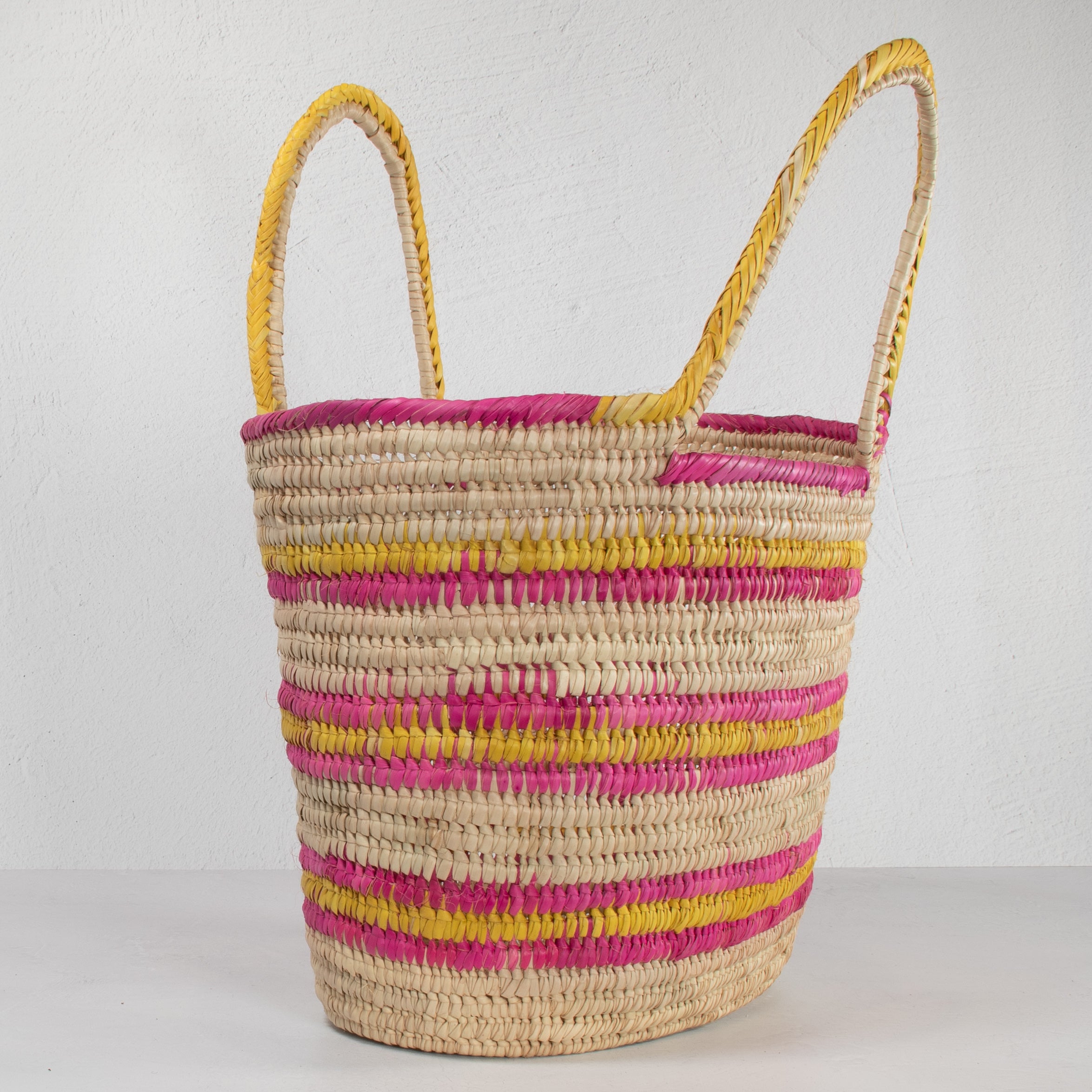 Lodwar Pink & Yellow Stripe Woven Tote - Yellow Handle