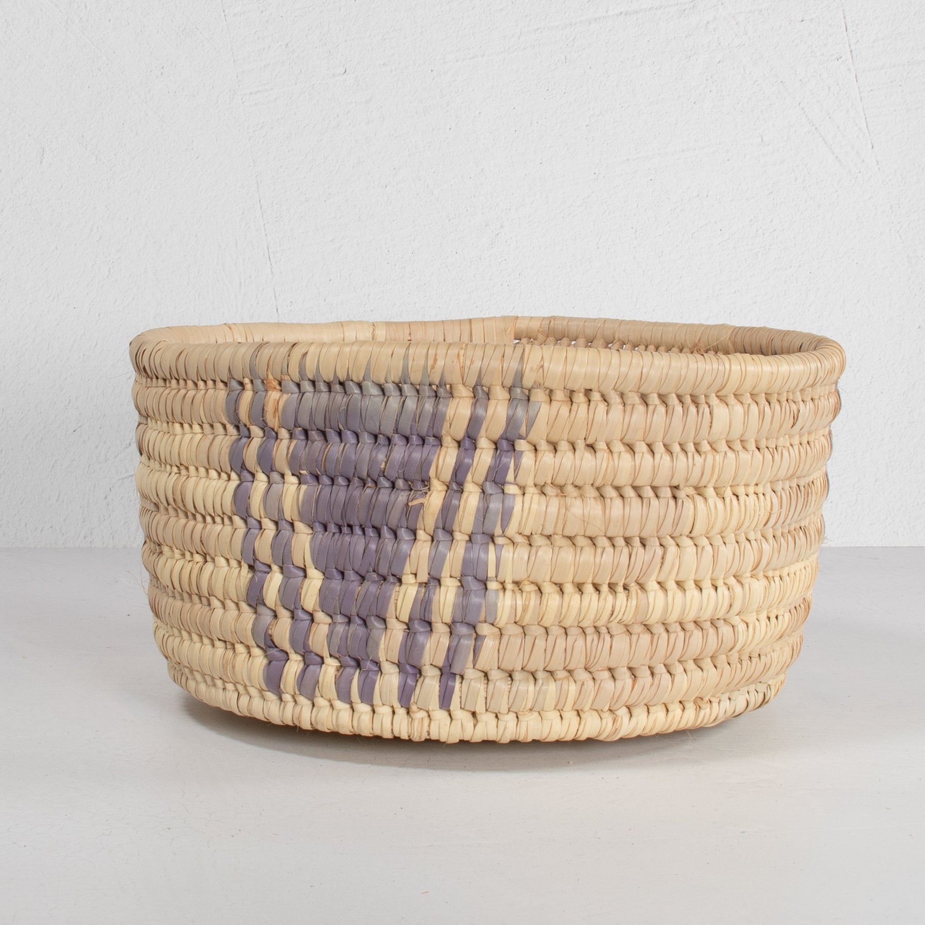 Lodwar Woven Round Basket - Natural & Lavender