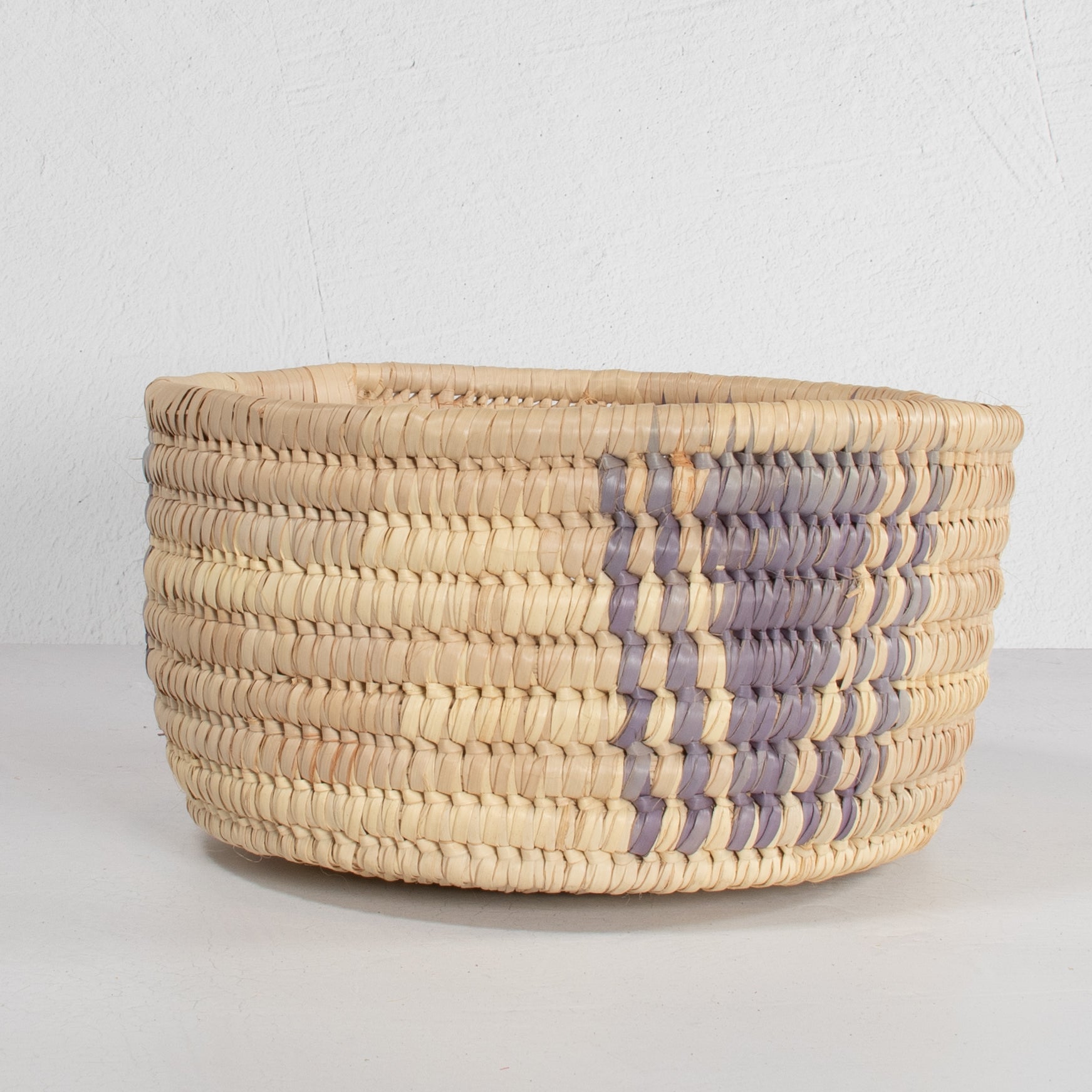 Lodwar Woven Round Basket - Natural & Lavender