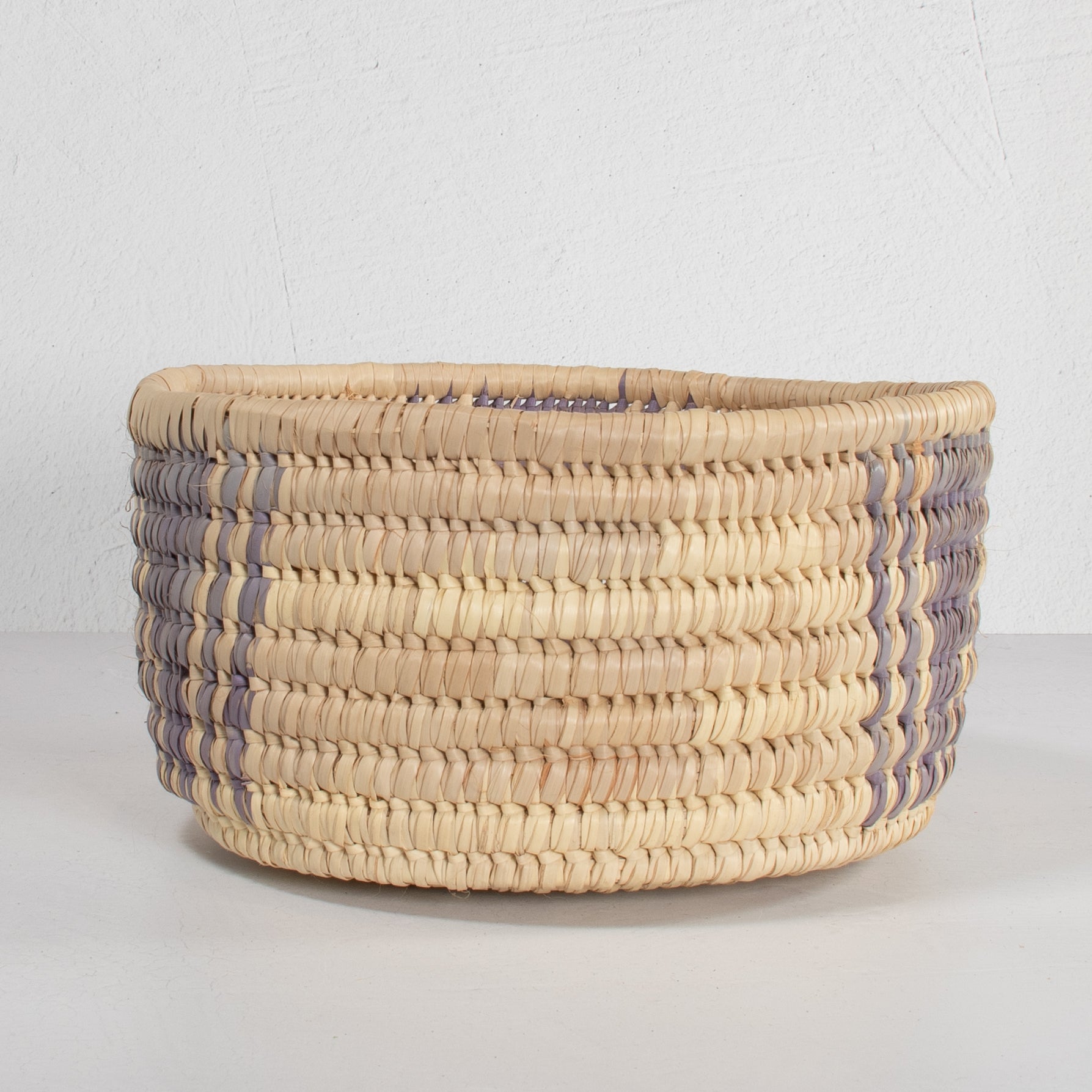 Lodwar Woven Round Basket - Natural & Lavender