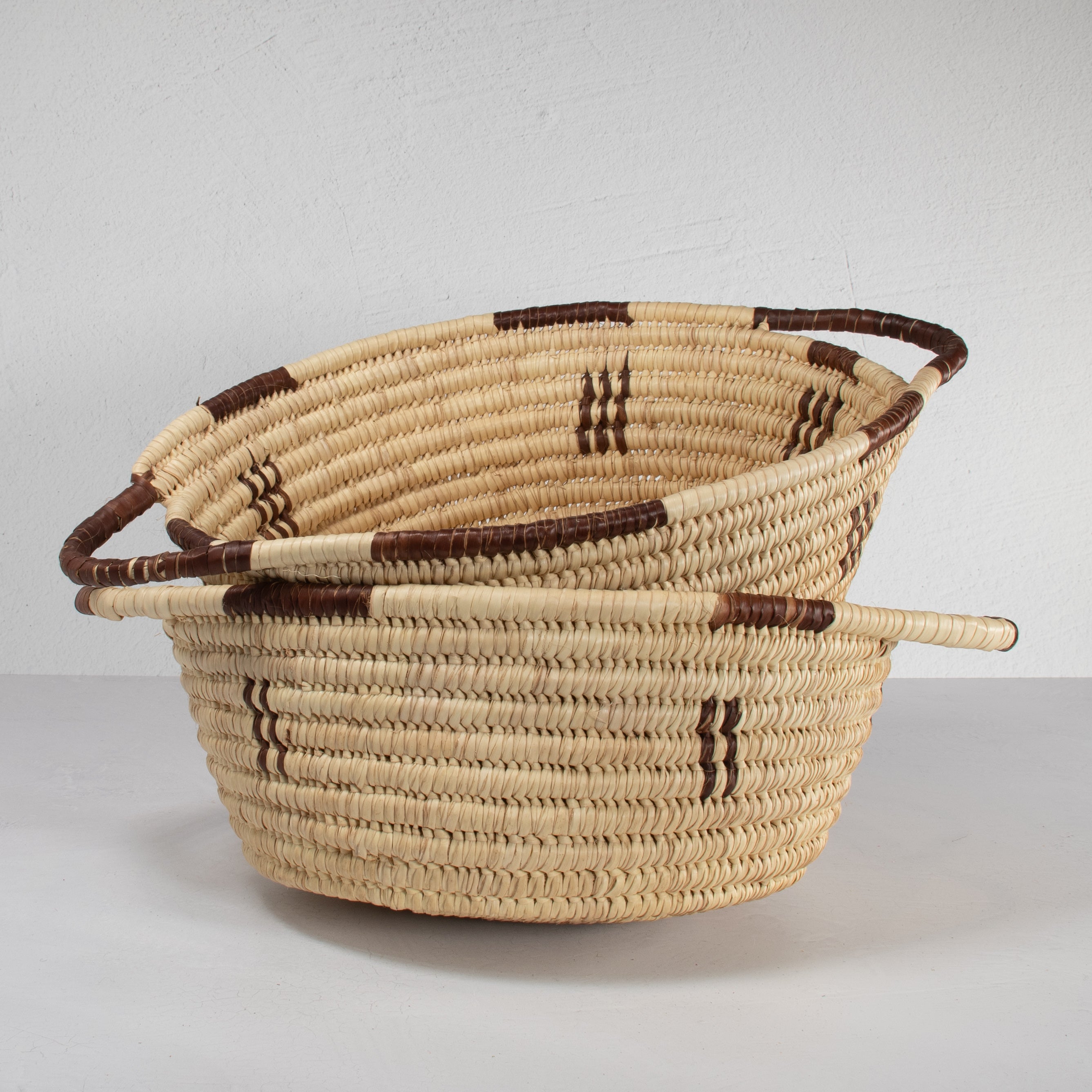 Lodwar Woven Oval Basket with Handles - Natural & Brown