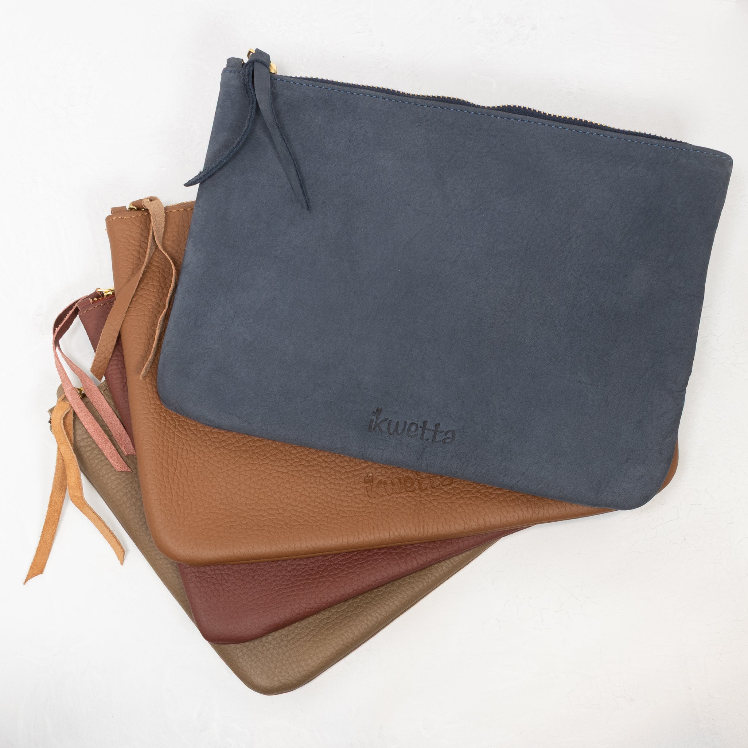 Leather Zip Pouch - Navy
