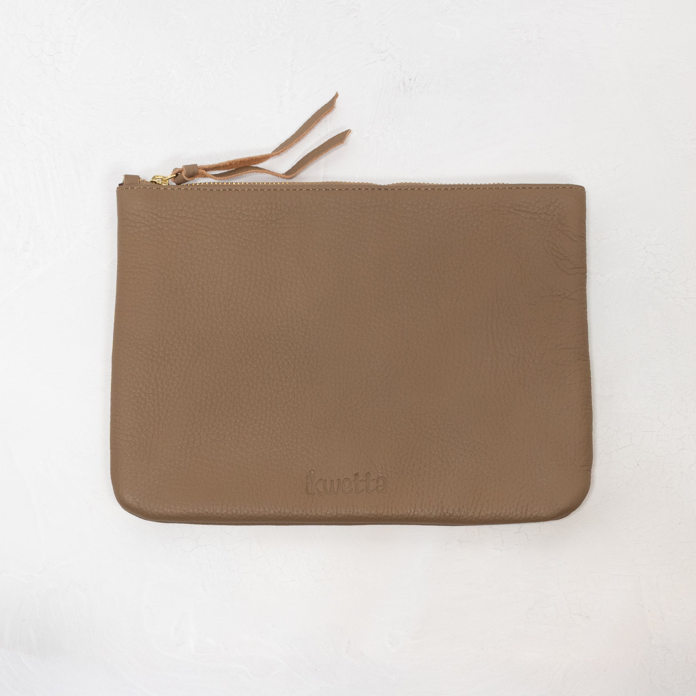 Leather Zip Pouch - Taupe