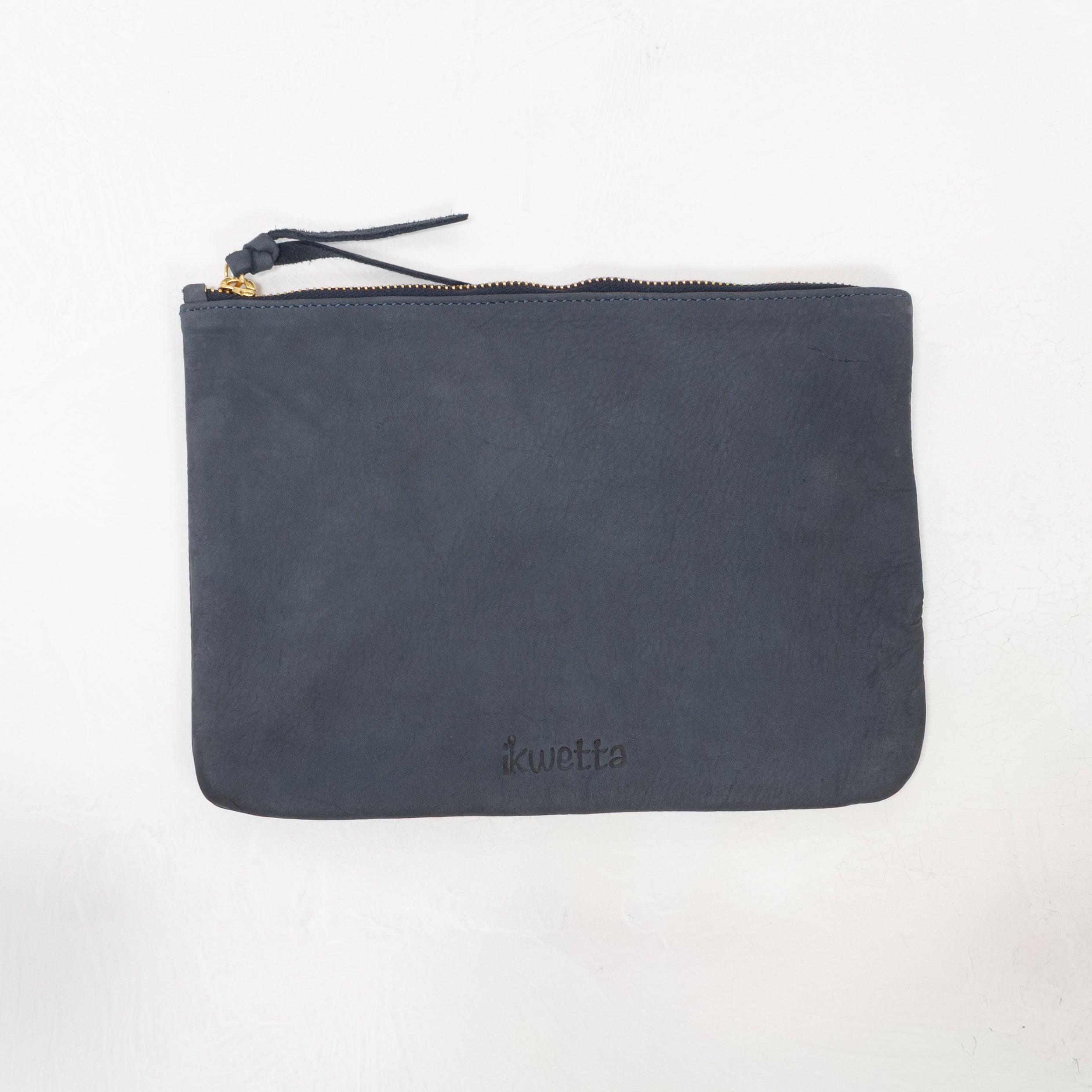 Leather Zip Pouch - Navy