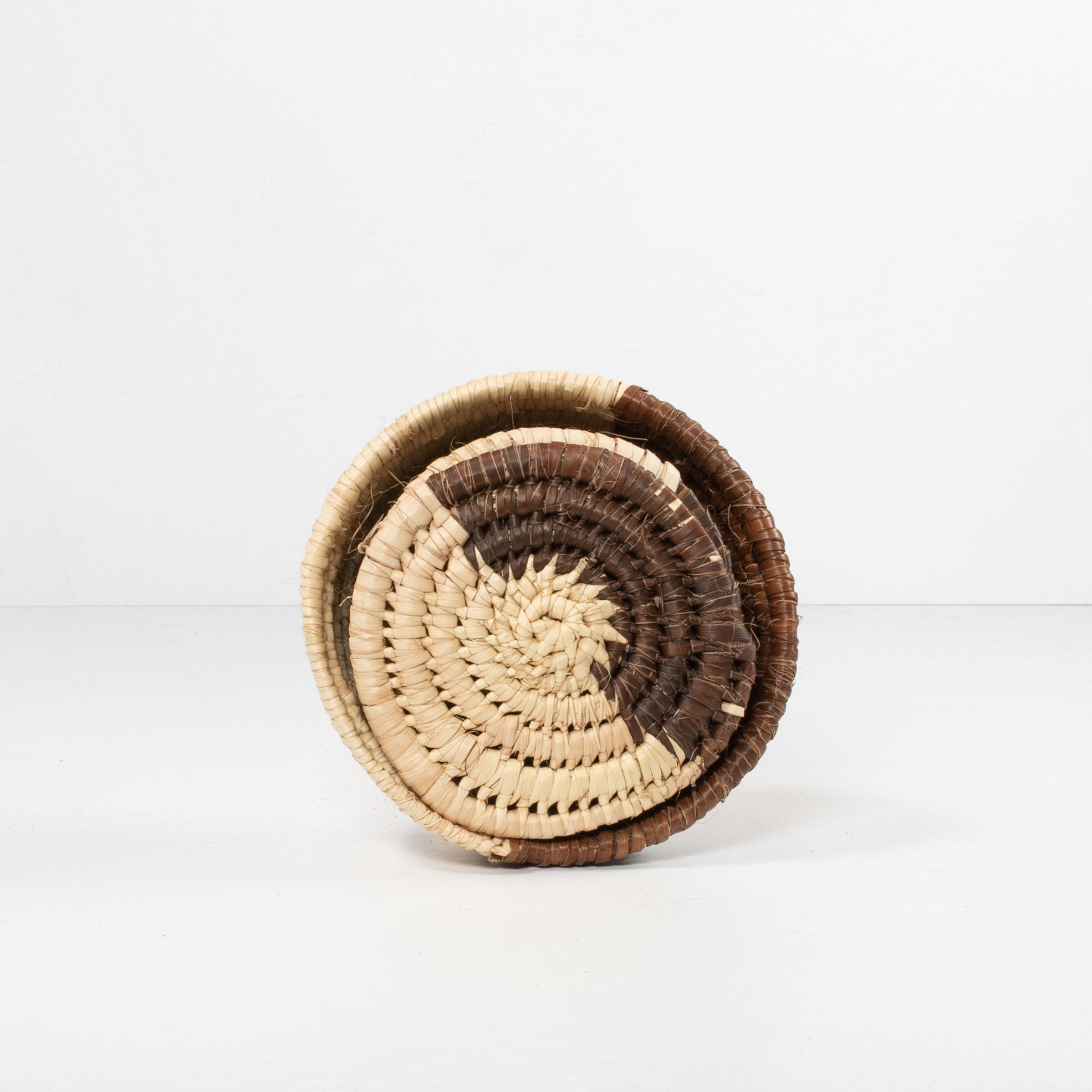 Handwoven Coaster Set - Natural & Brown (Set of 6 with Basket)