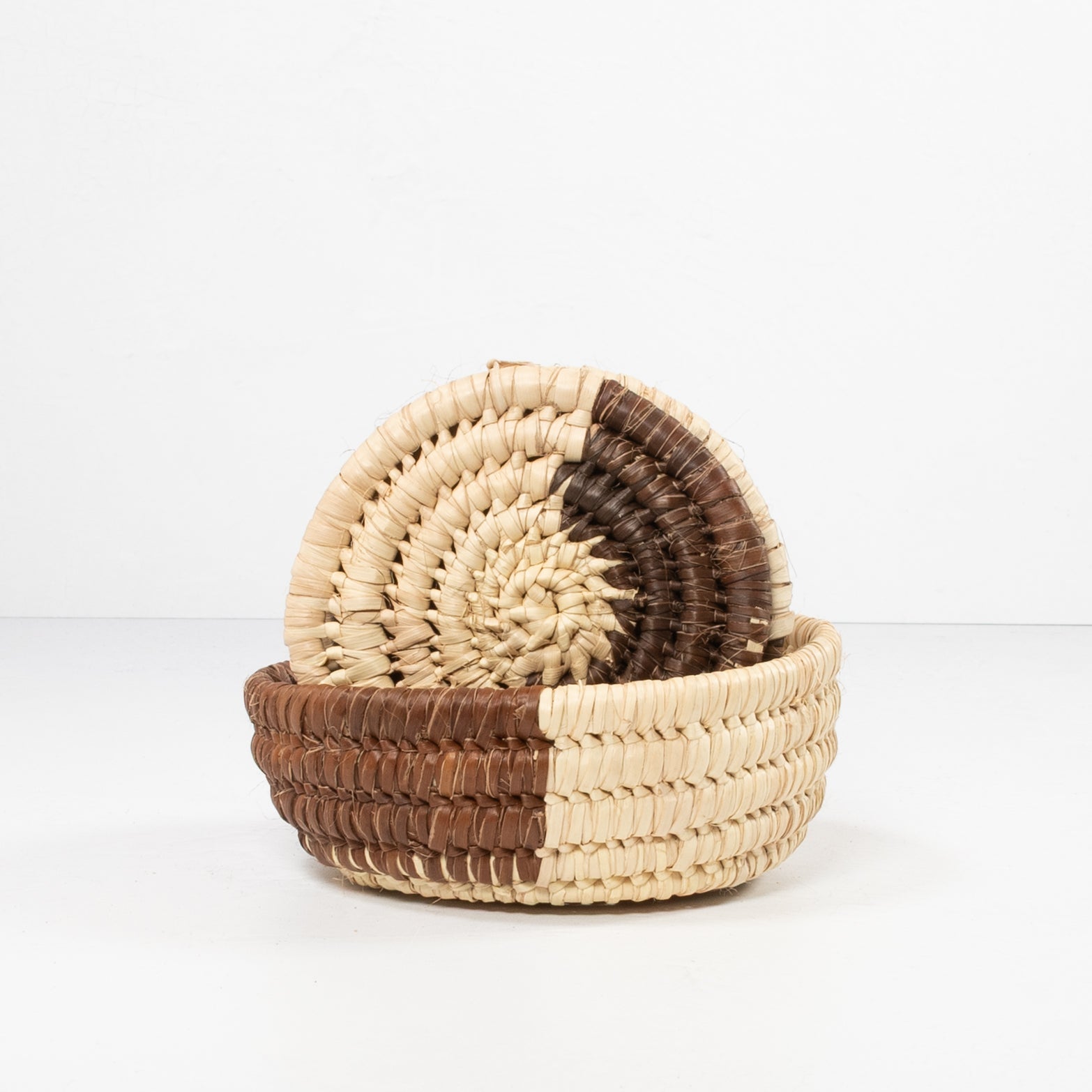 Handwoven Coaster Set - Natural & Brown (Set of 6 with Basket)