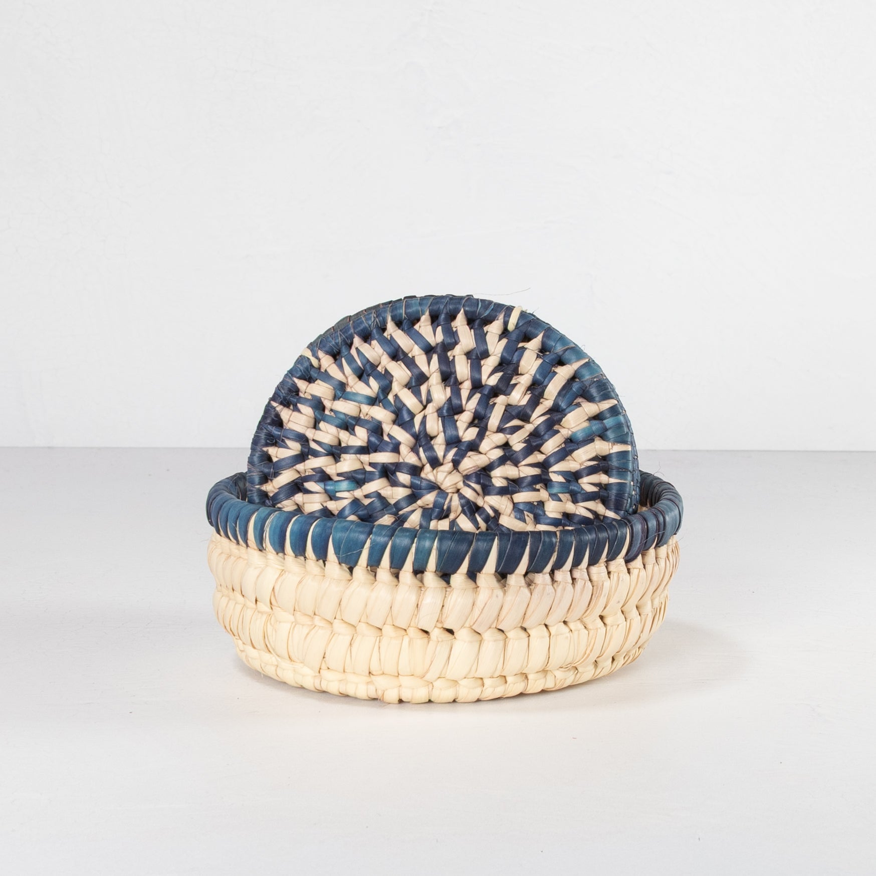 Handwoven Coaster Set - Natural & Blue (Set of 6 with Basket)