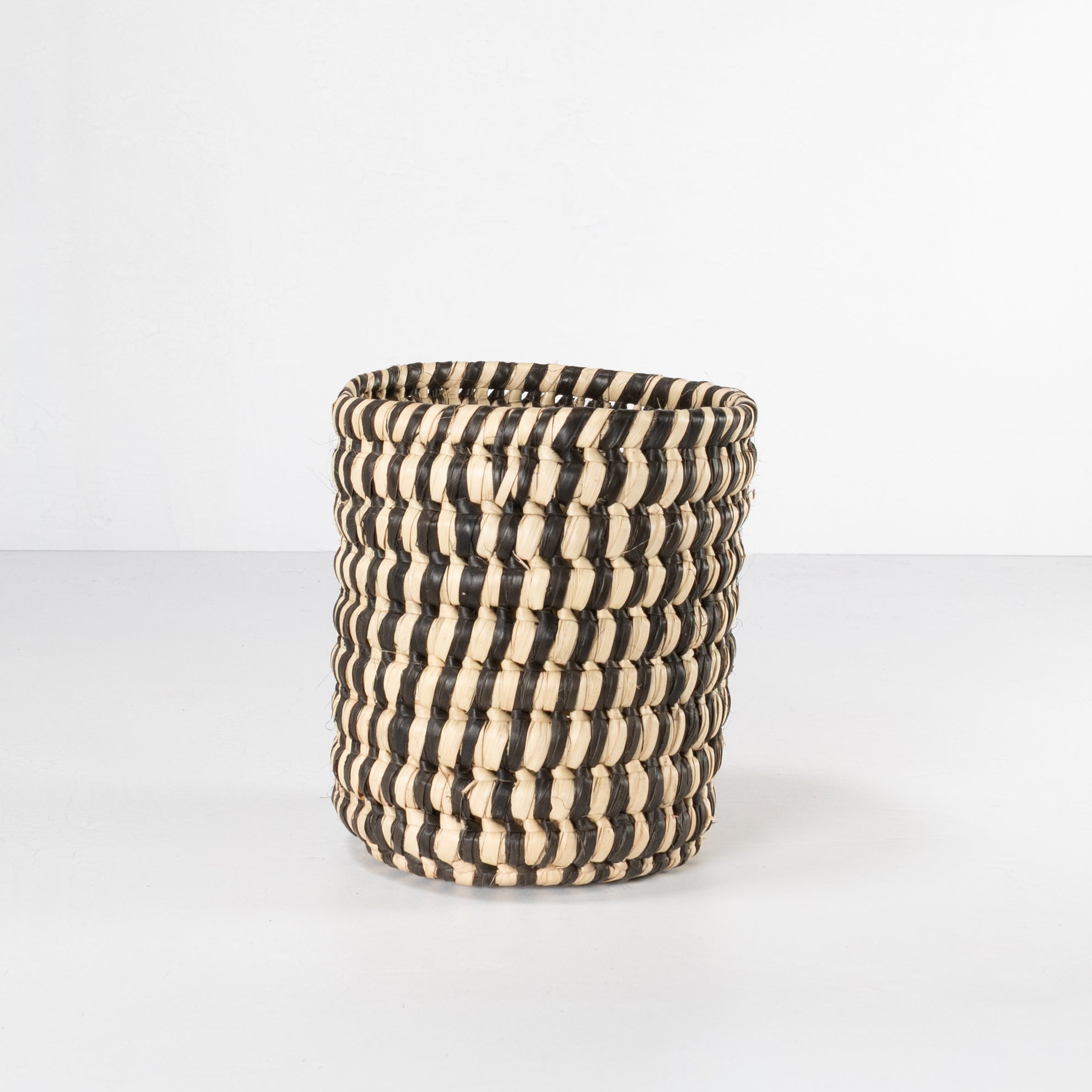 Handwoven Tall Catchall Basket - Black & Natural