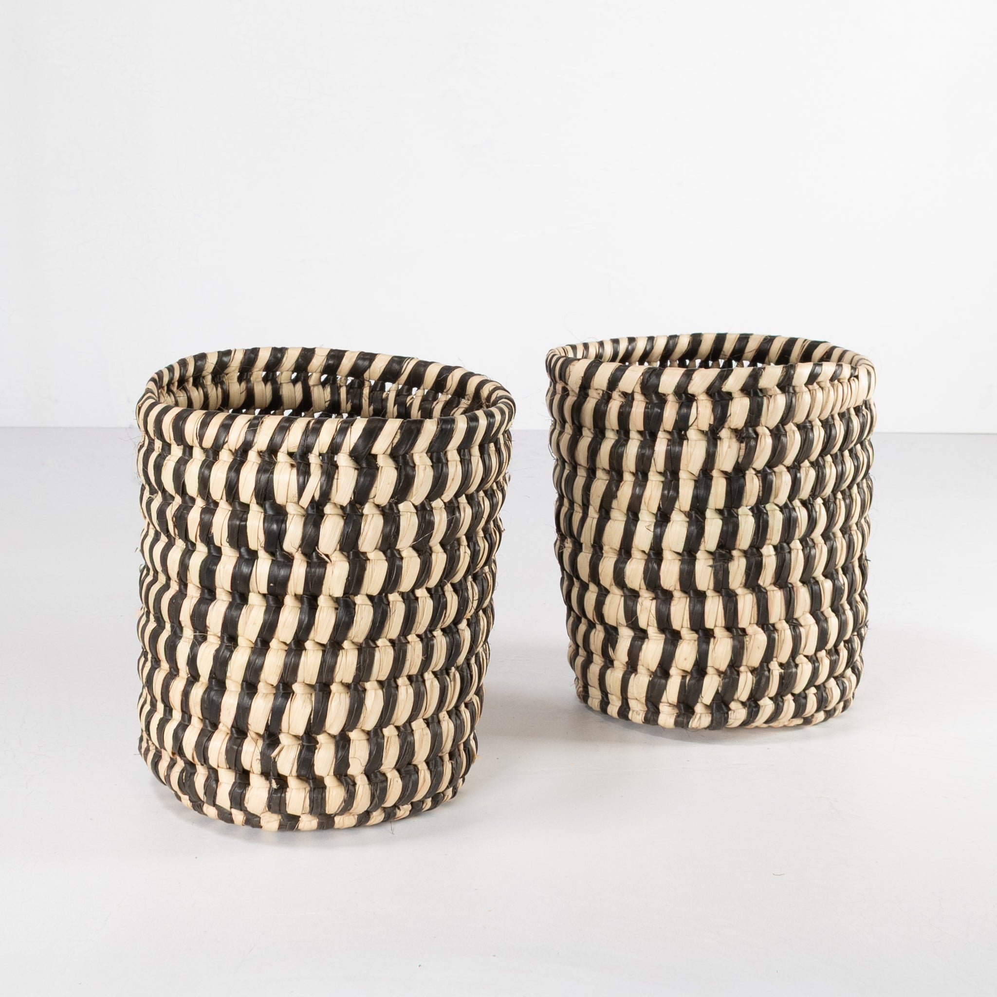 Handwoven Tall Catchall Basket - Black & Natural