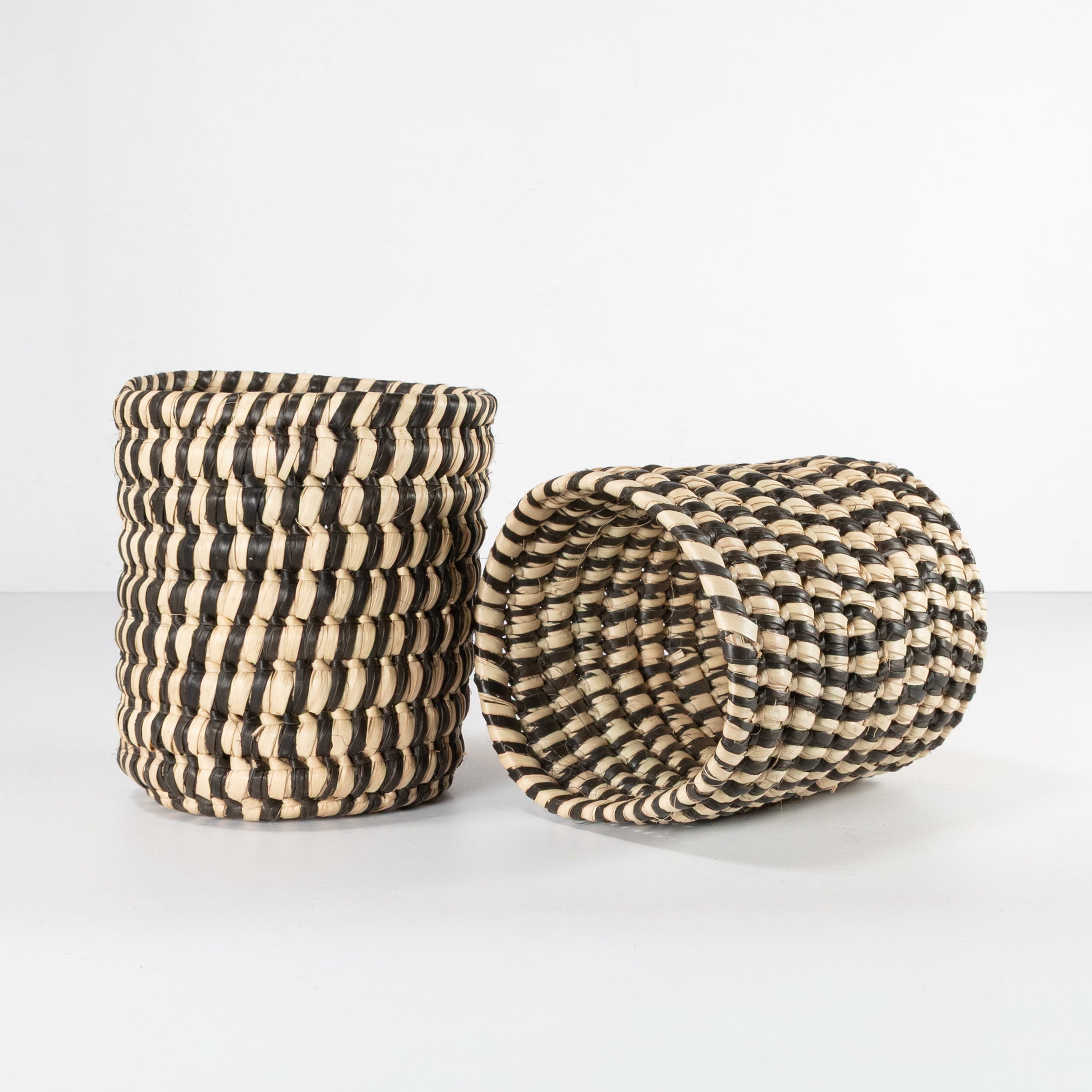 Handwoven Tall Catchall Basket - Black & Natural