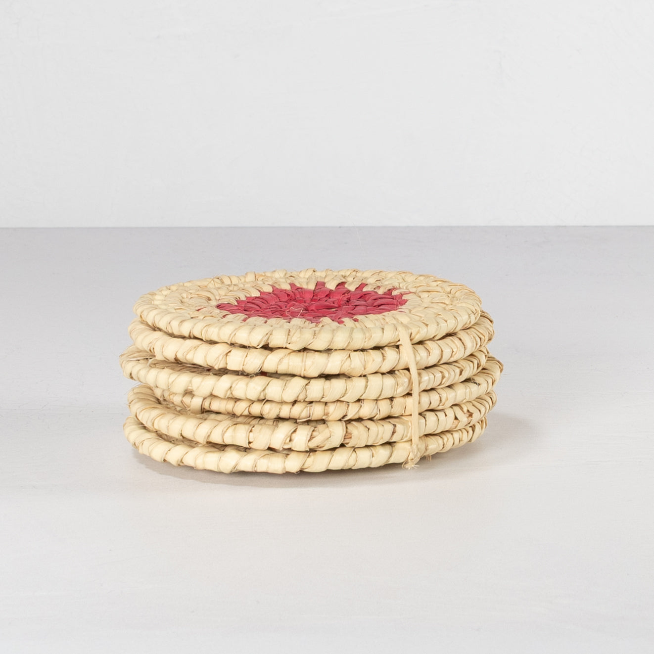Handwoven Coaster Set - Deep Pink Center (Set of 6)
