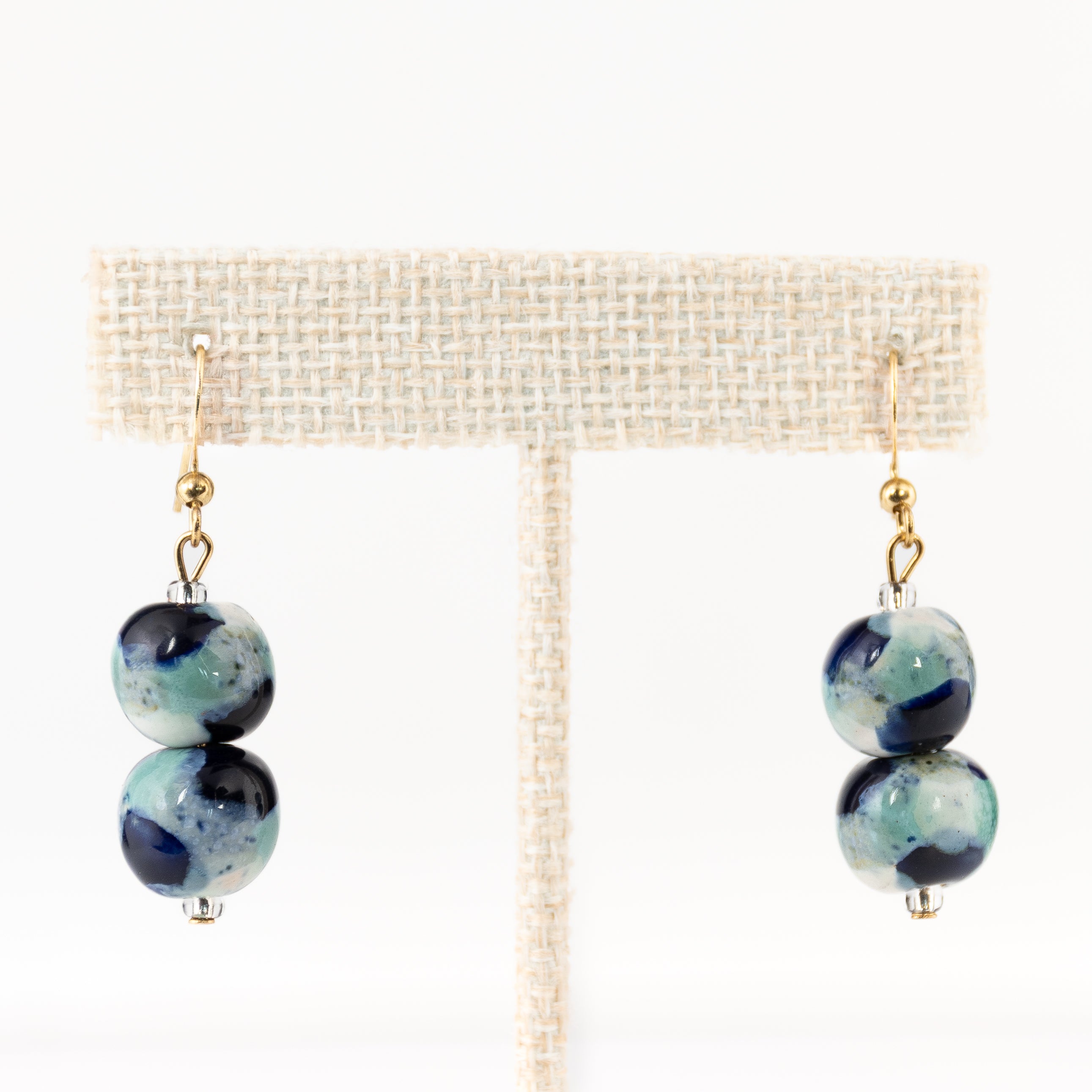 Blue Speckled Bead Earrings