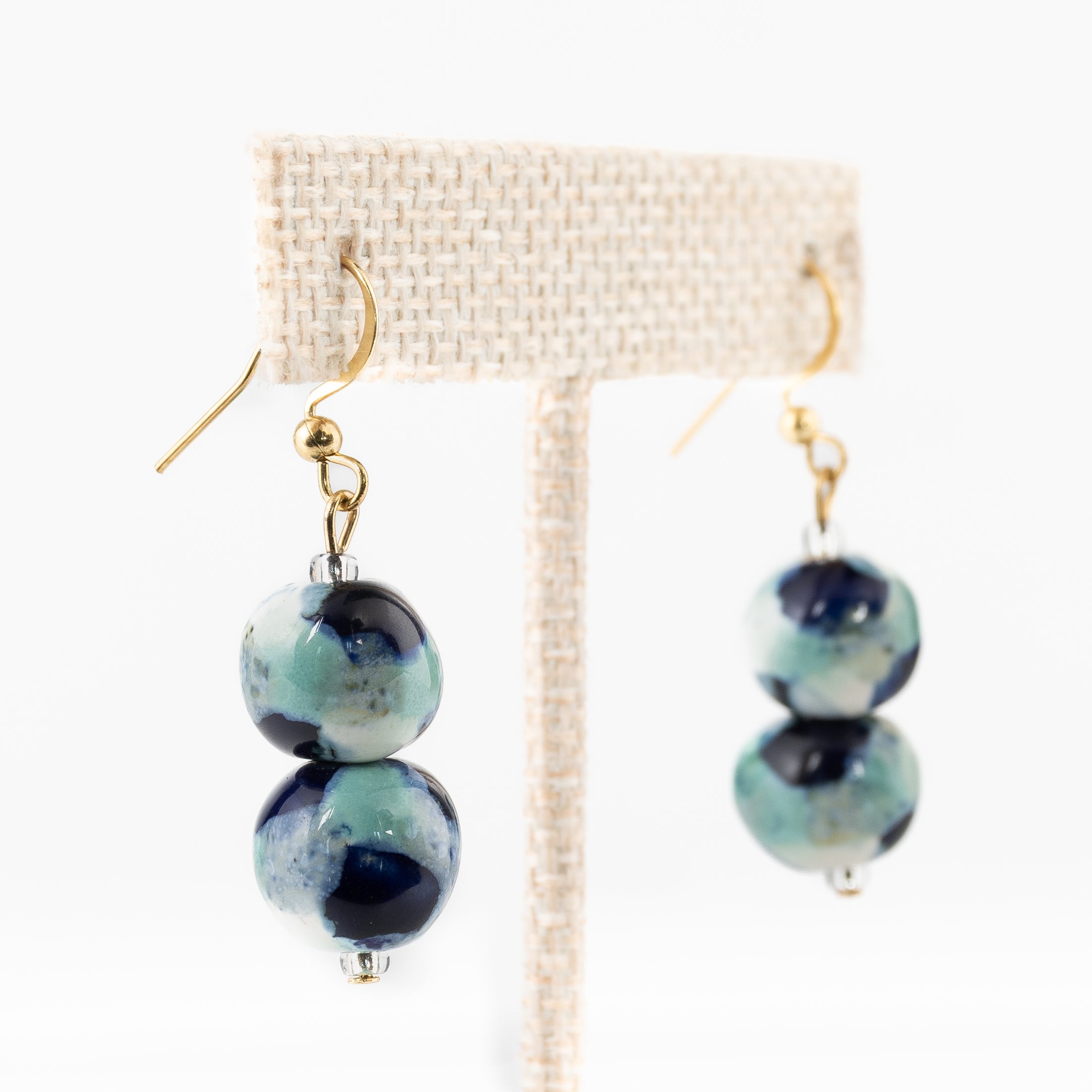 Blue Speckled Bead Earrings