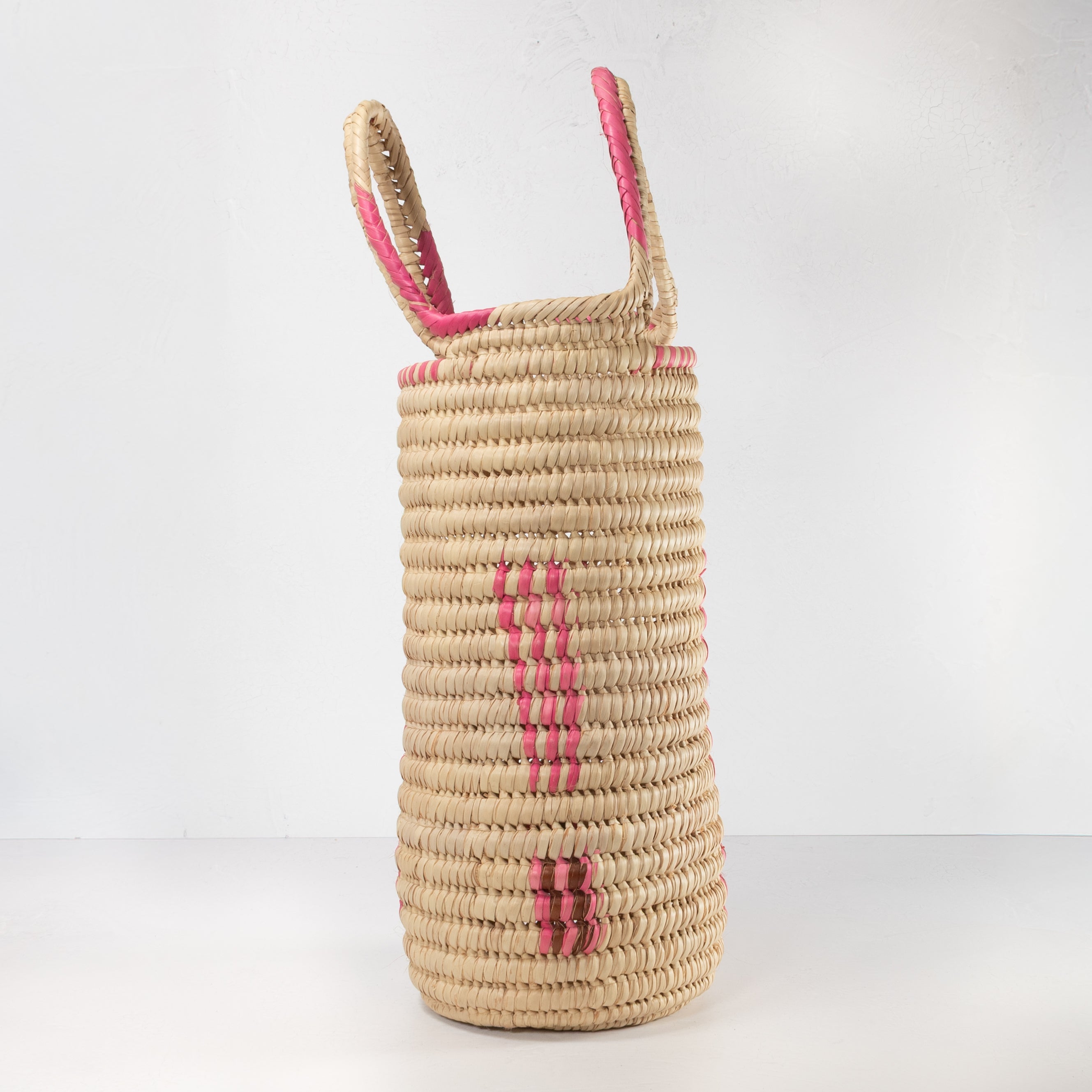 Handwoven Tall Catchall Basket - Natural & Pink
