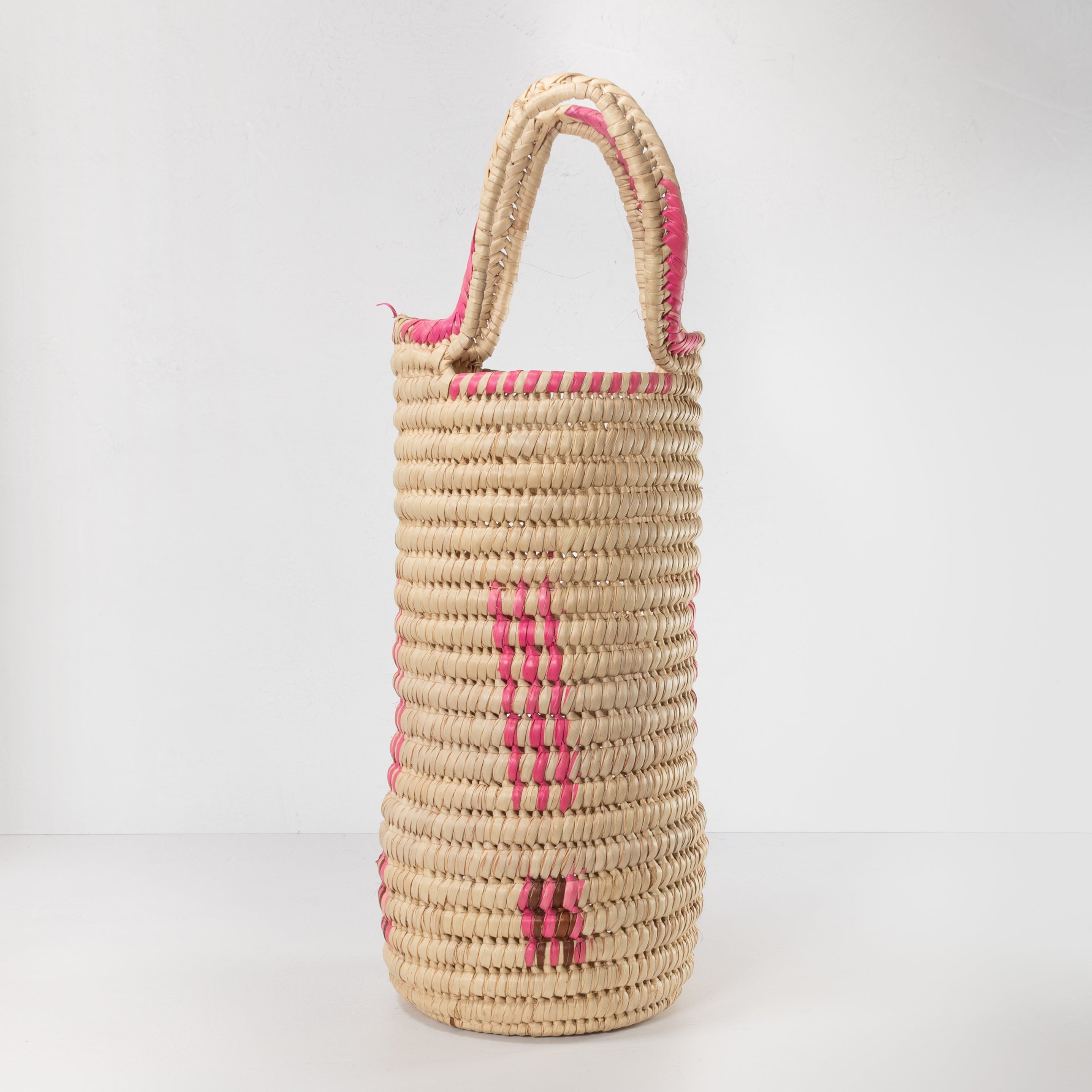 Handwoven Tall Catchall Basket - Natural & Pink