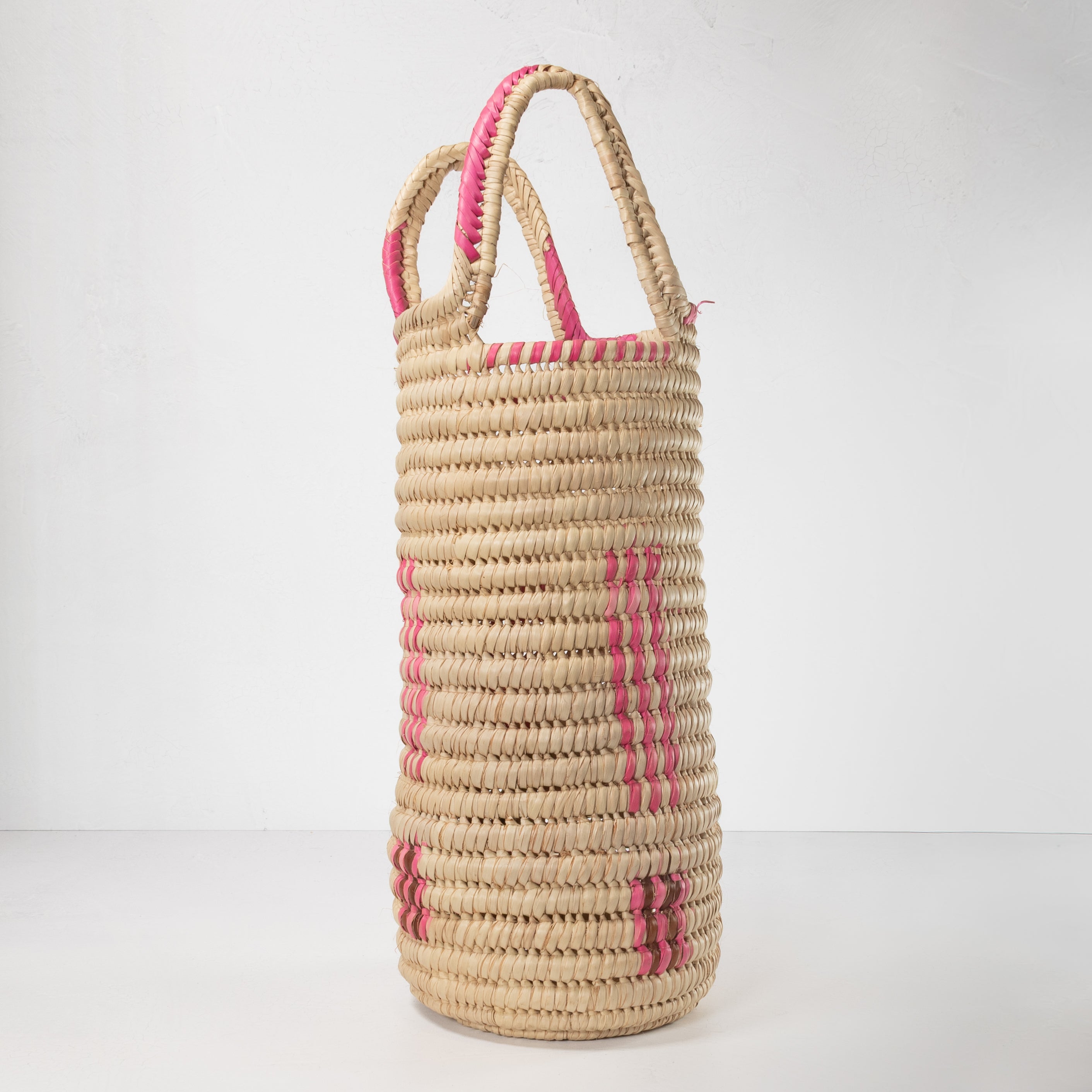 Handwoven Tall Catchall Basket - Natural & Pink