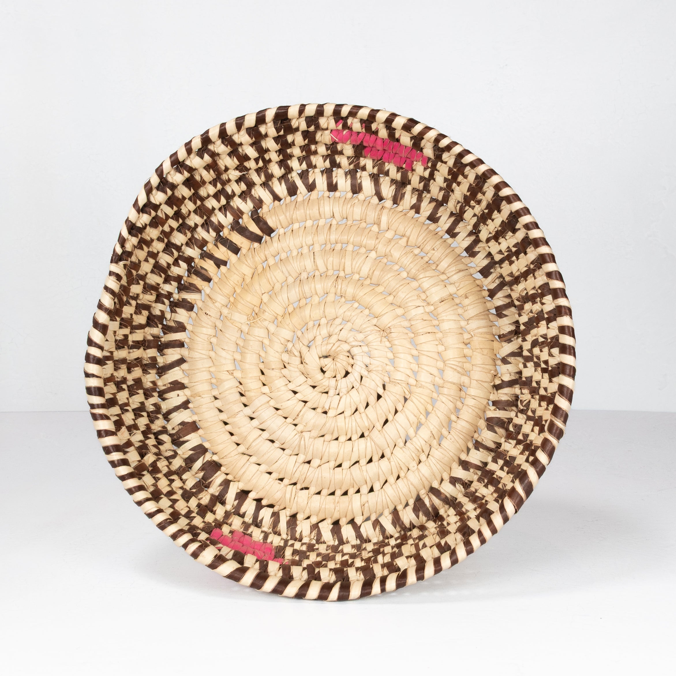 Handwoven Catchall Basket - Natural with Brown & Pink Accents