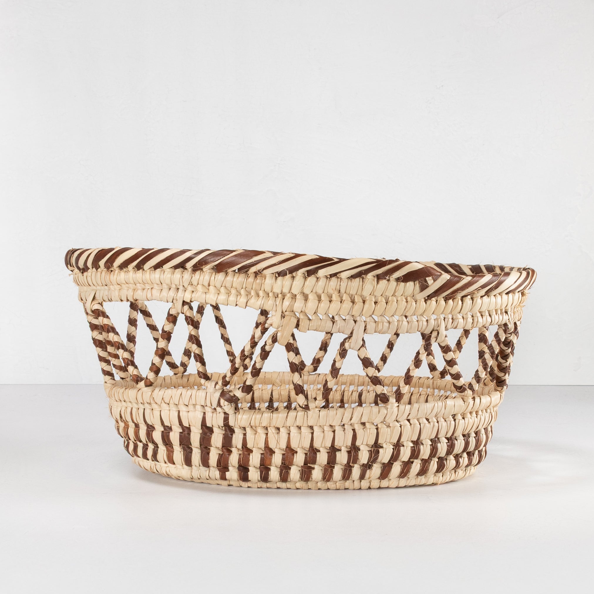 Handwoven Cutout Basket - Natural & Brown