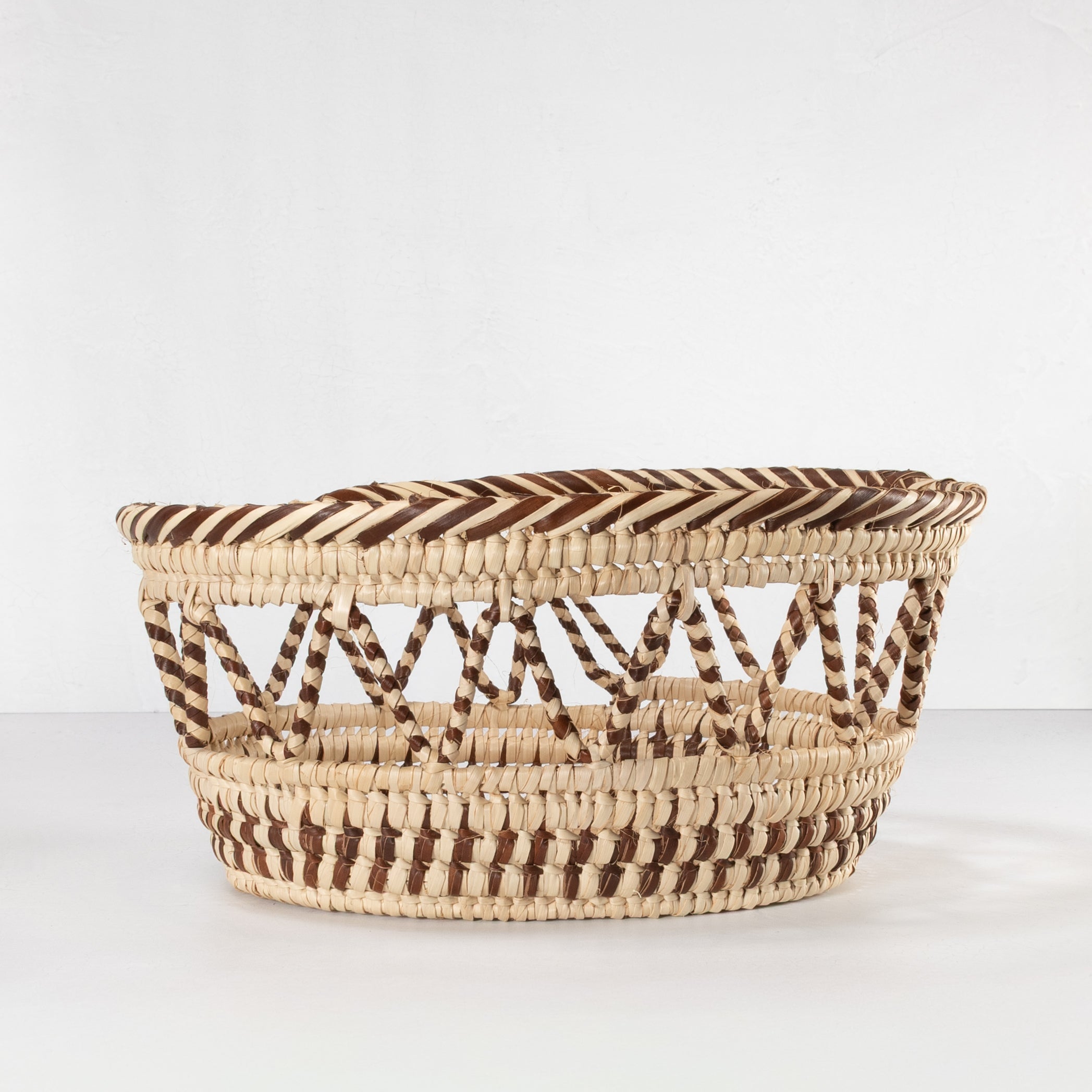 Handwoven Cutout Basket - Natural & Brown