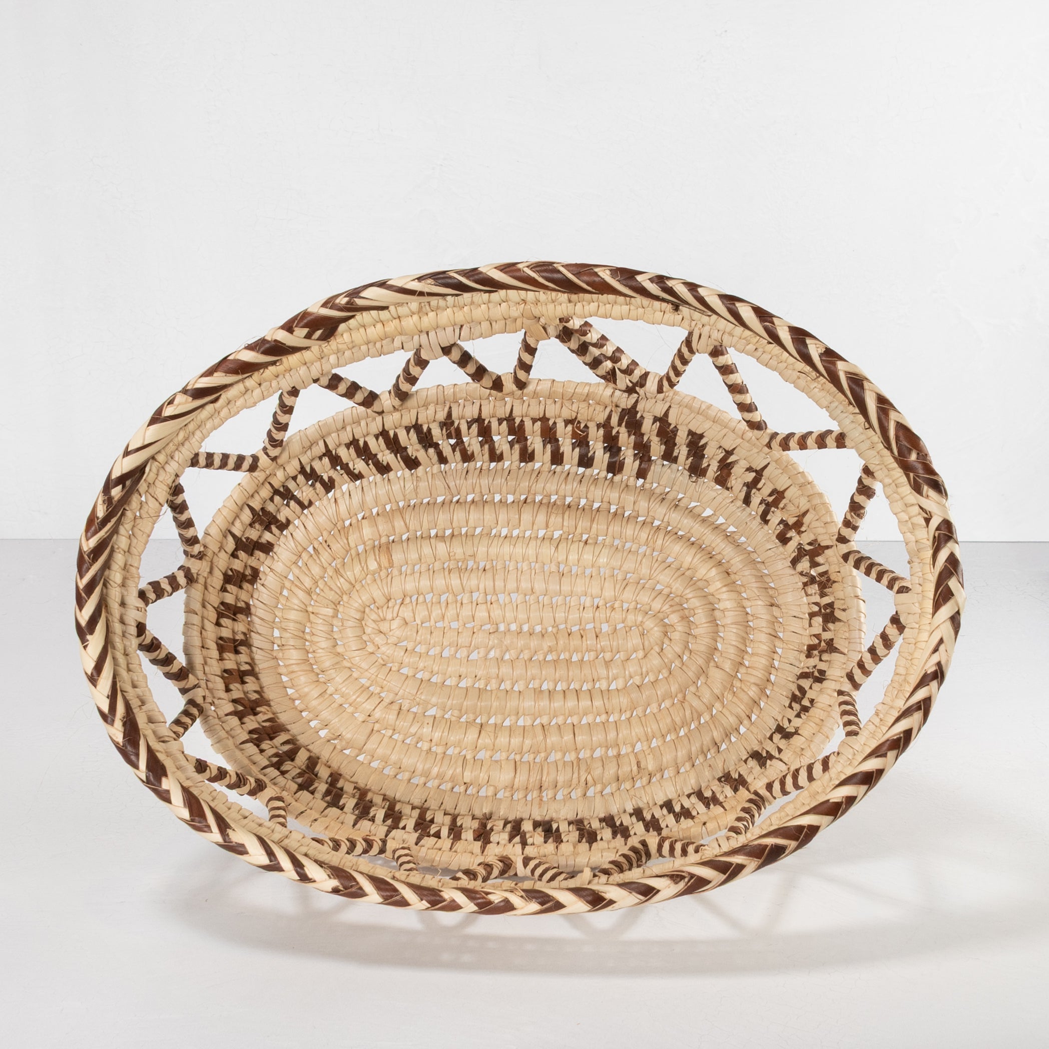 Handwoven Cutout Basket - Natural & Brown