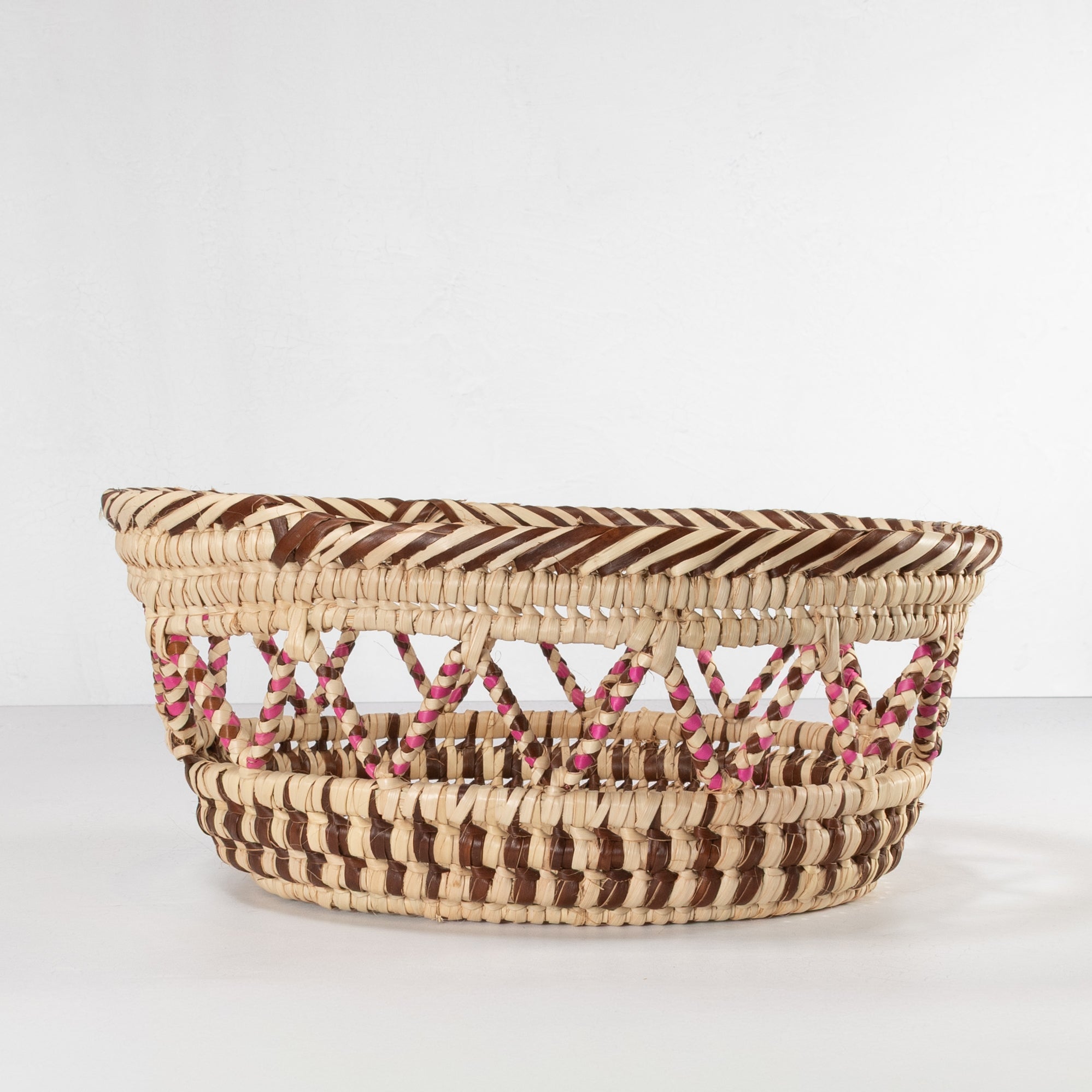 Handwoven Cutout Basket - Natural & Deep Pink