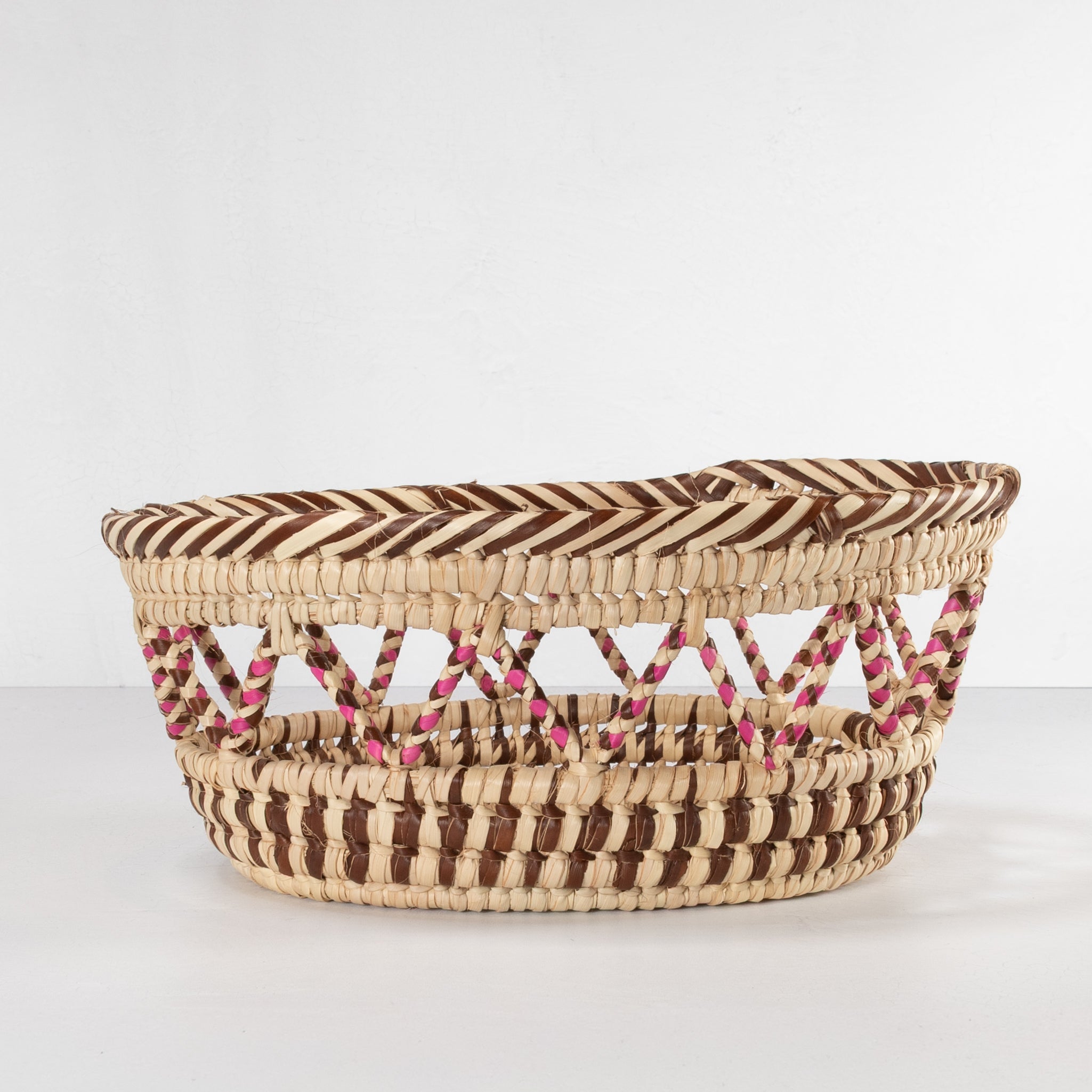 Handwoven Cutout Basket - Natural & Deep Pink