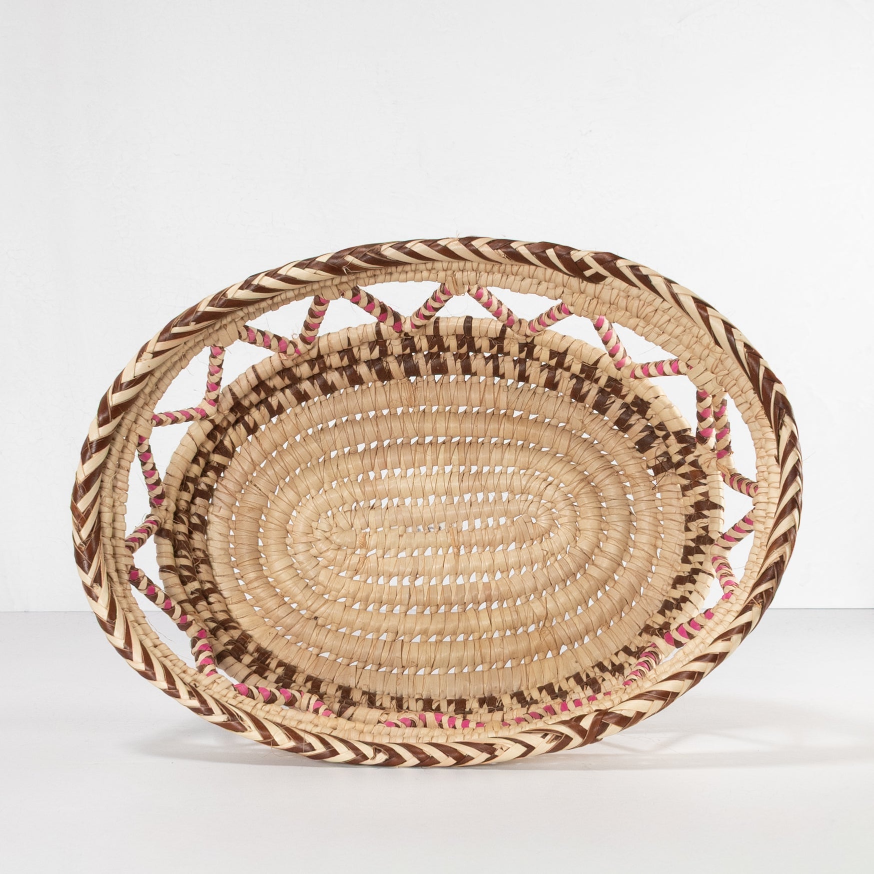 Handwoven Cutout Basket - Natural & Deep Pink