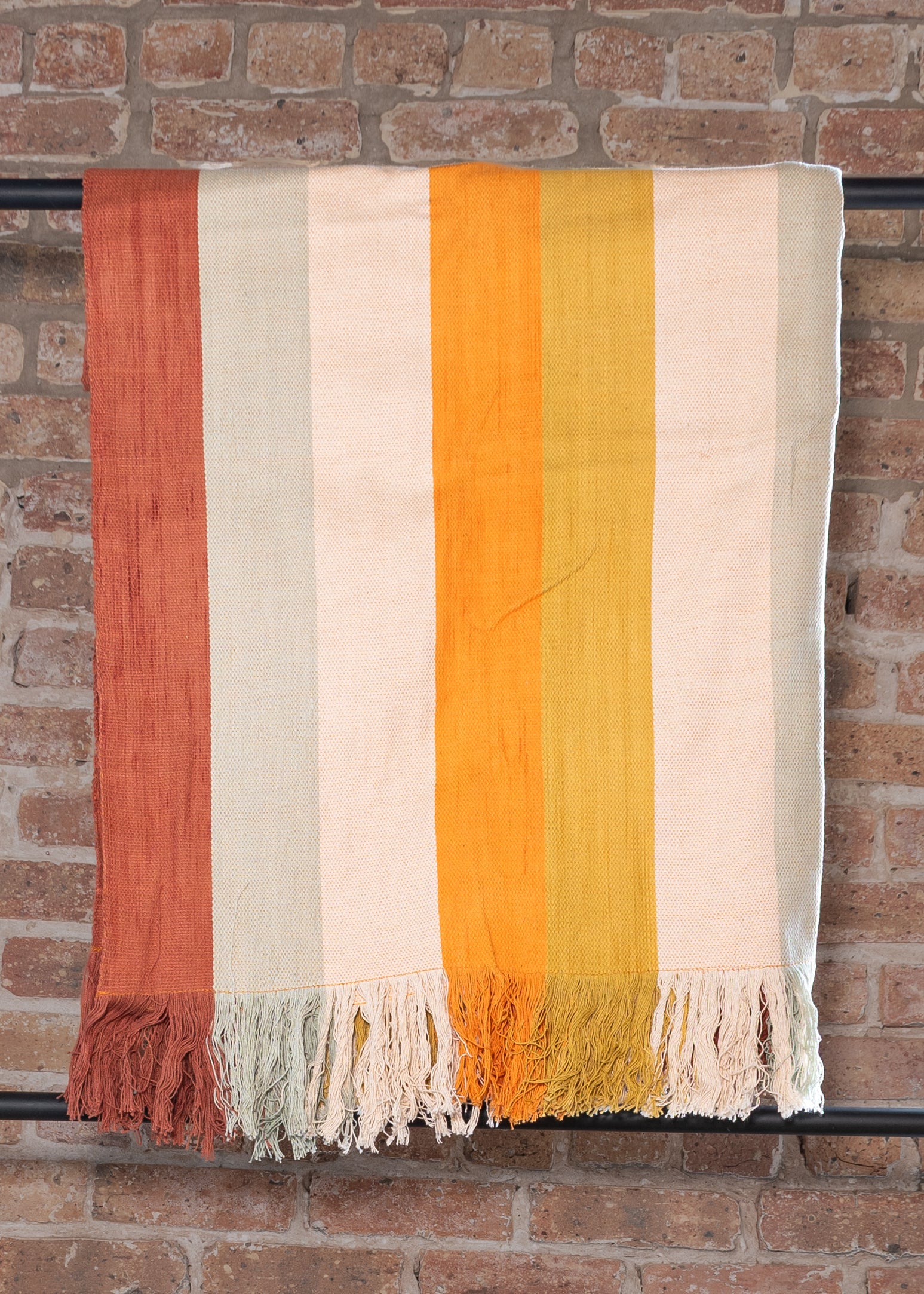 100% Cotton Throw Blanket - Striped Earth Tones