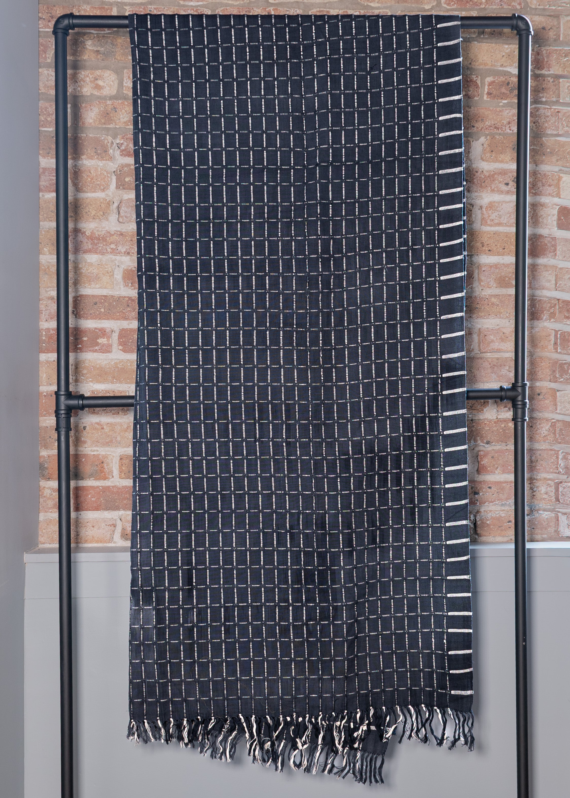 Woven Throw Blanket - Cream & Navy Stitch