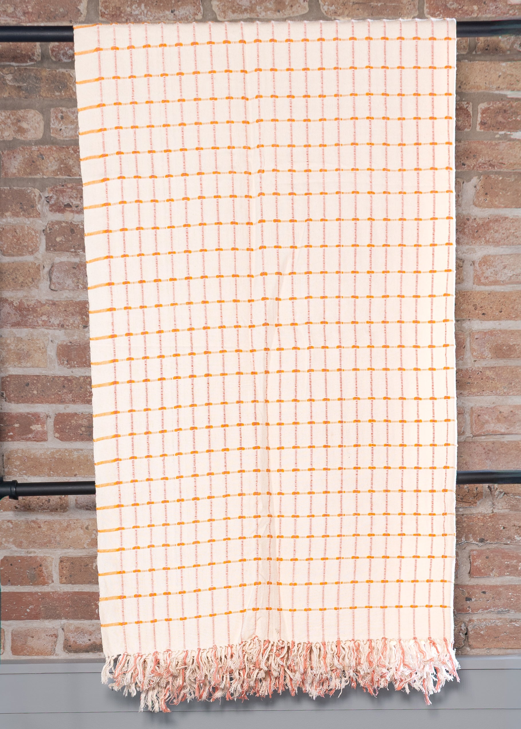 Woven Throw Blanket - Soft Pink & Orange Grid