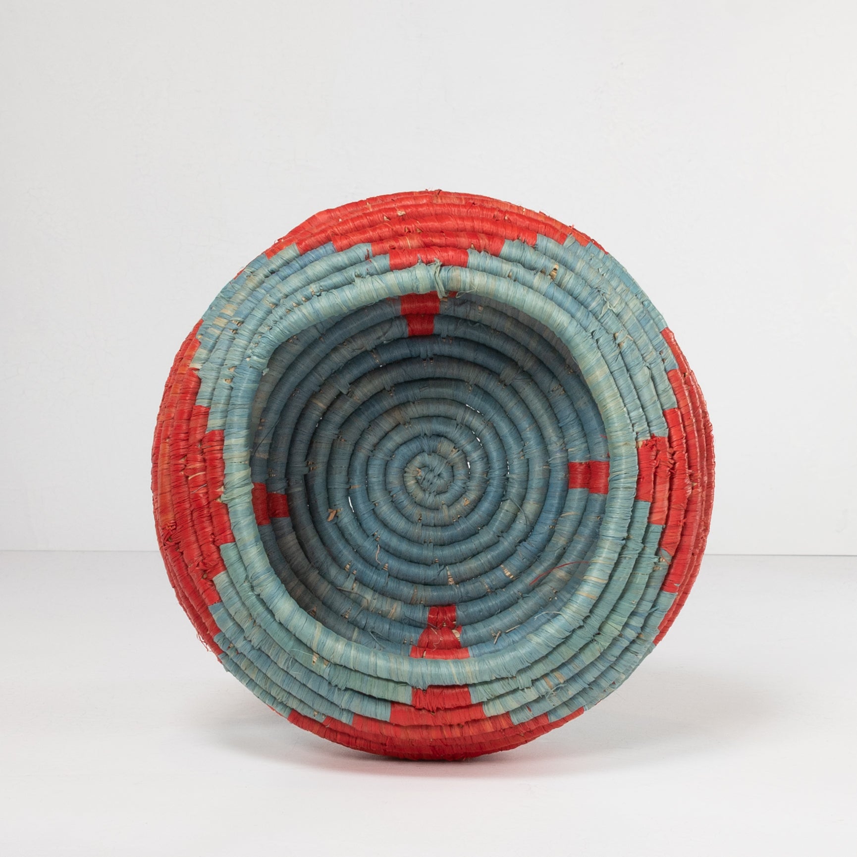 Handwoven Basket - Coral & Blue