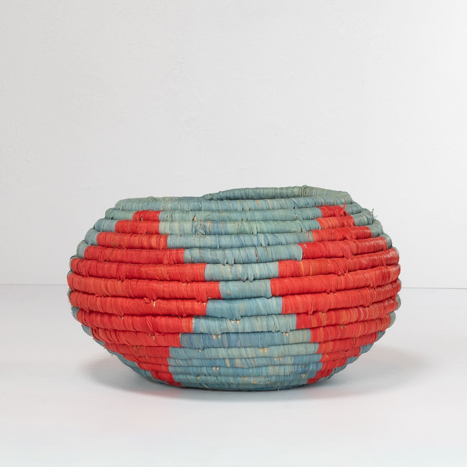 Handwoven Basket - Coral & Blue